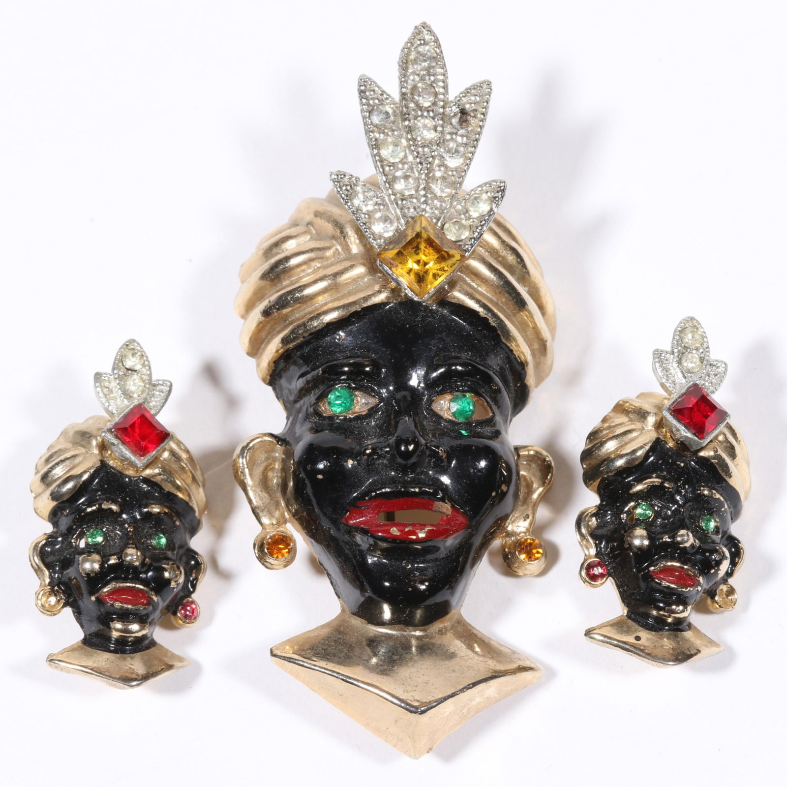Vintage Retro / Art Deco enamel "blackamoor" brooch and pins with rhinestone crystal accents. 2 (1 of 7)