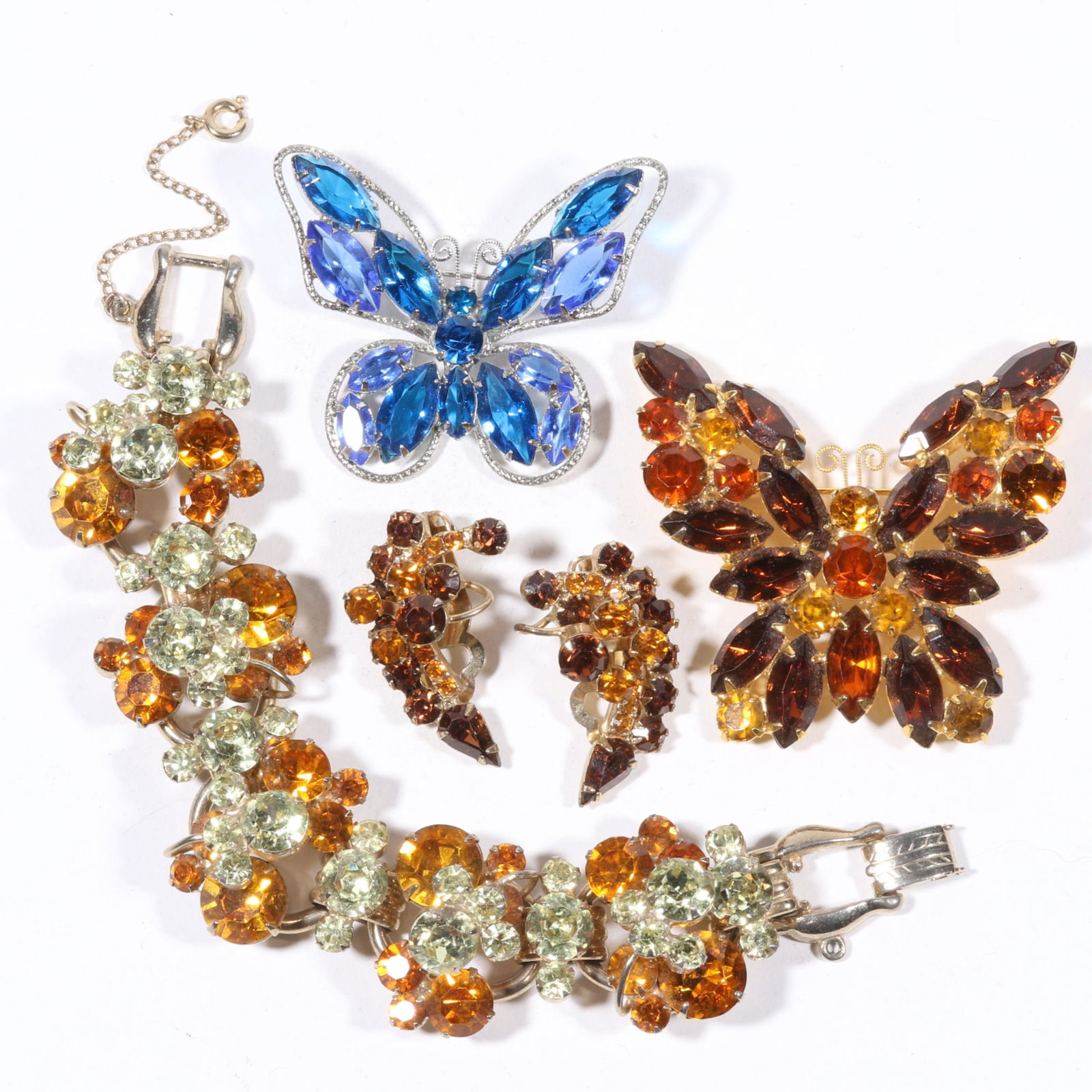 D & E Juliana jewelry group with figural rhinestone crystal butterfly brooches, dimensional (1 of 10)