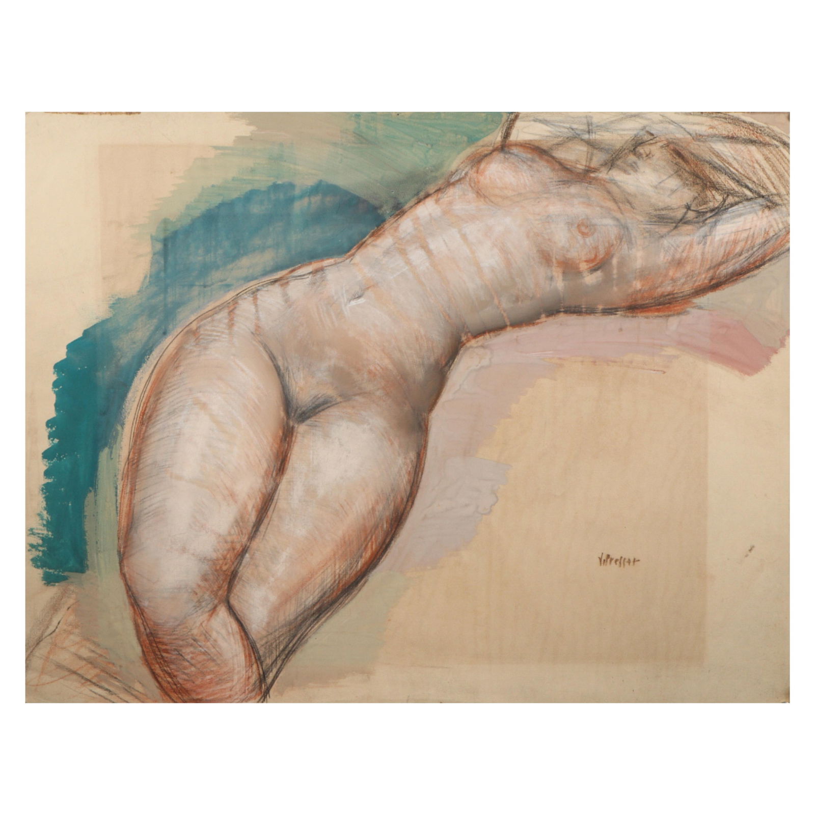 Josef Presser, American, b. Poland (1907 - 1967), reclined female nude, mixed media on paper, 18: Josef Presser American, b. Poland (1907 - 1967) reclined female nude mixed media on paper Signed lower right. Biography from Schwarz Gallery: Josef Presser was born in Lublin, Poland. He studied at th