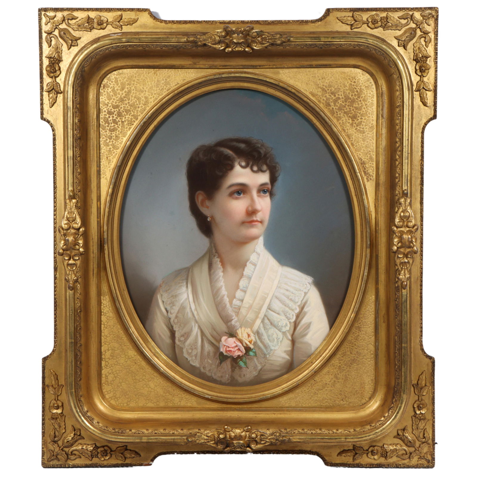 Louis Dieterich, Maryland / Germany (1841-1922), Portrait of a young woman with roses on a ruffle (1 of 18)