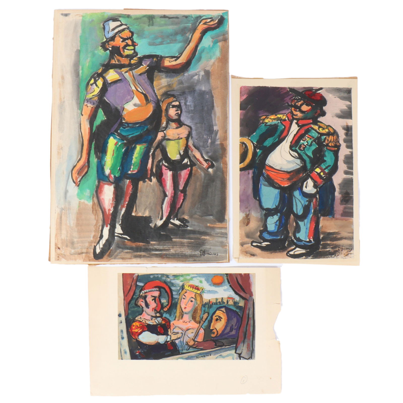 Gerrit Hondius, New York (1891 - 1970), Three circus themed works, watercolor and gouache on paper, (1 of 11)