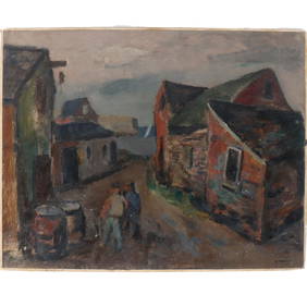 Gerrit Hondius, New York (1891 - 1970), Harbor town scene, oil on paper laid on board, 13 3/4"H x 17 (1 of 10)