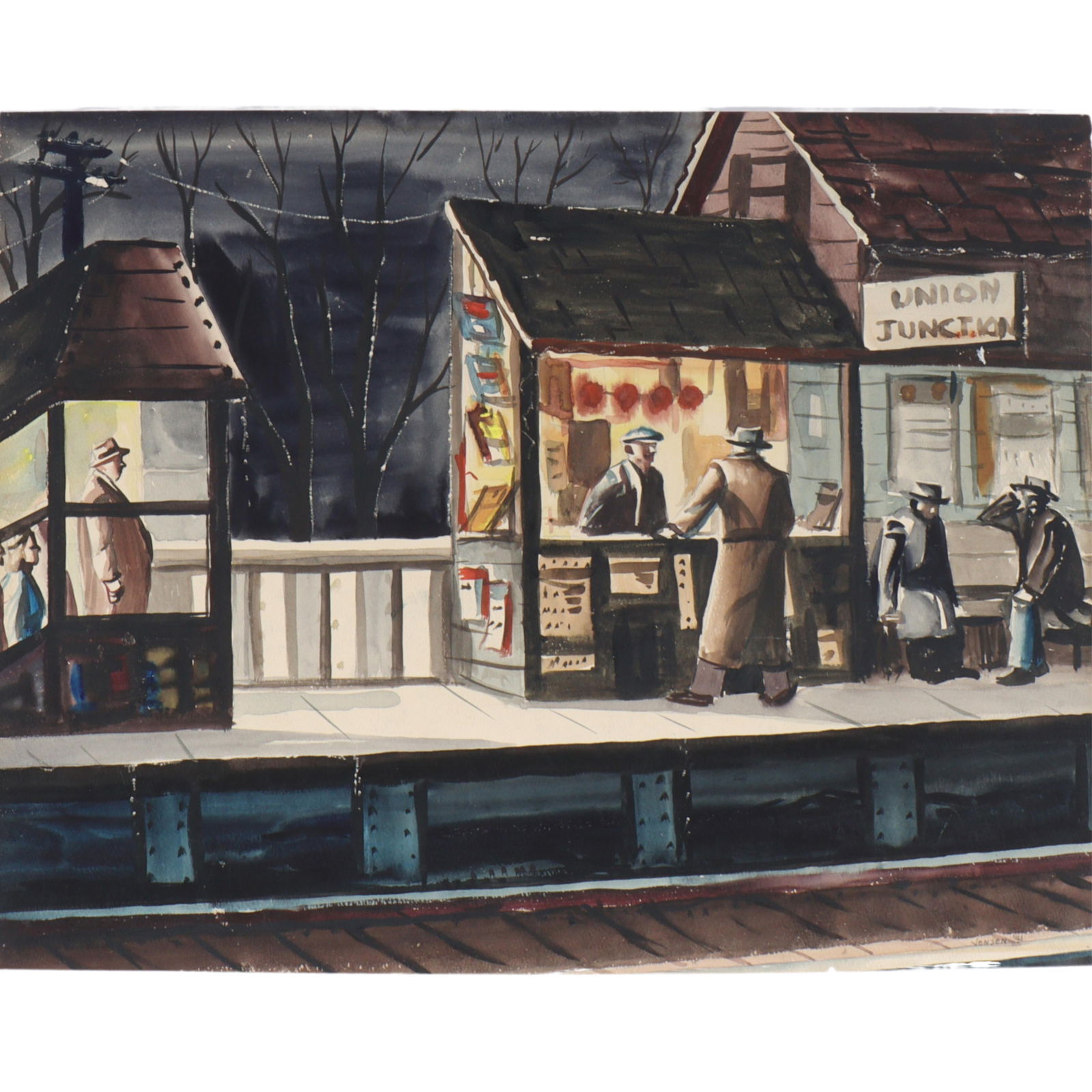 Jensen, American (20th Century), Union Junction, 1941, train depot scenic painting, social realism, (1 of 9)