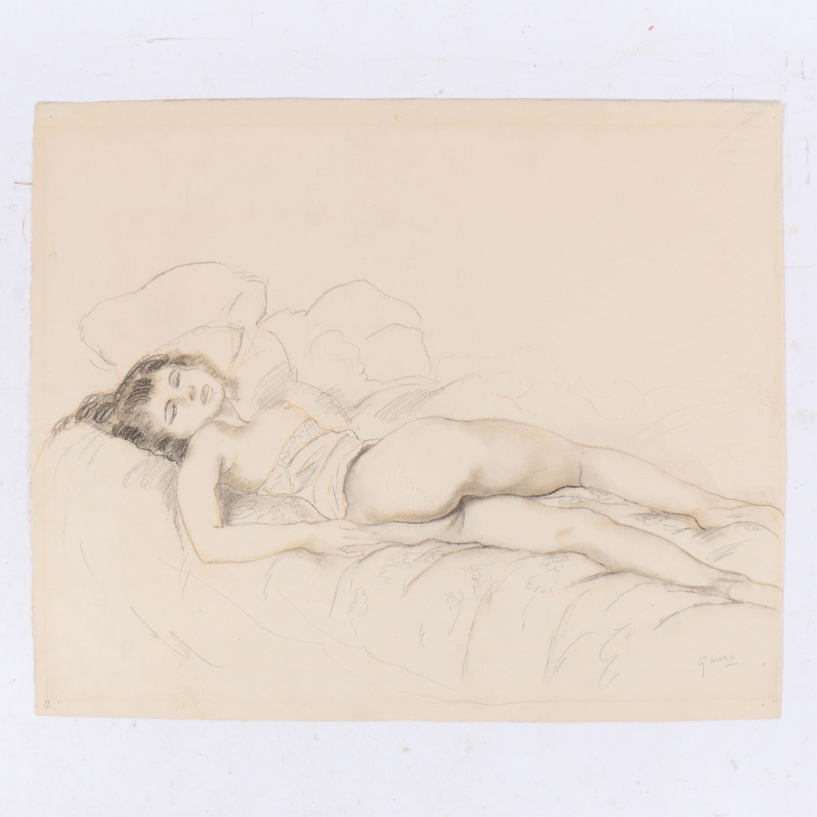 Emil Ganso, New York, Iowa / Germany (1895 - 1941), reclining female nude, graphite and pencil on: Emil Ganso New York, Iowa / Germany (1895 - 1941) reclining female nude graphite and pencil on paper signed lower right. Includes 1978 exhibition booklet, Martin Sumers NY. Biography from the Archives