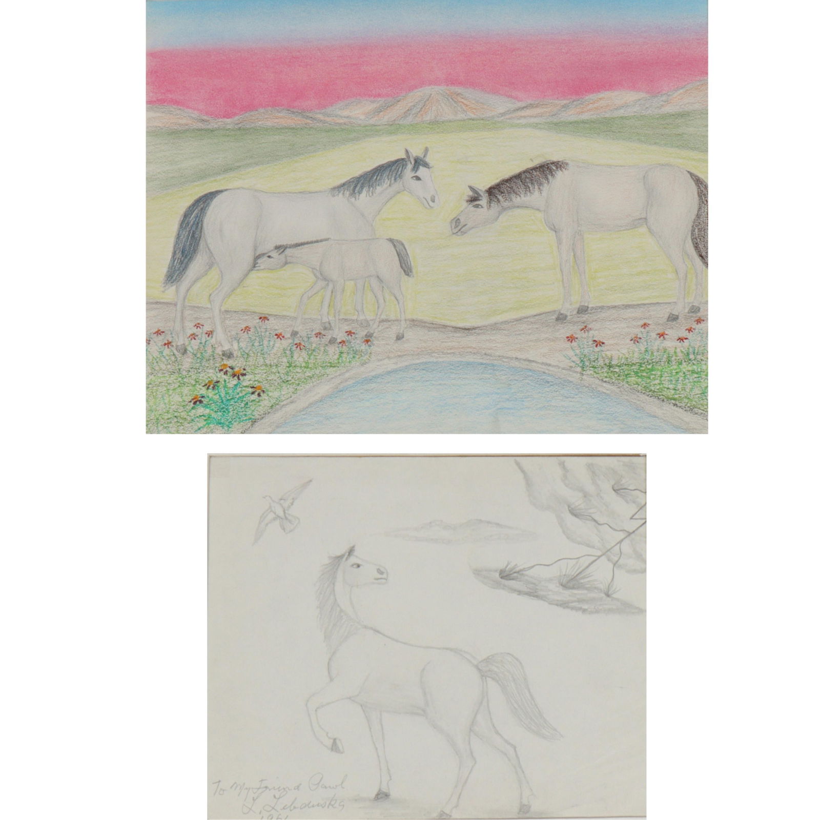 Lawrence Lebduska, New York, Maryland / Germany (1894 - 1966), horses in a landscape, 1961, 2 works (1 of 7)
