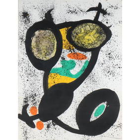 Attributed to Joan Miro, Spain (1893-1983), untitled, gouache and ink with collage elements on thick (1 of 20)