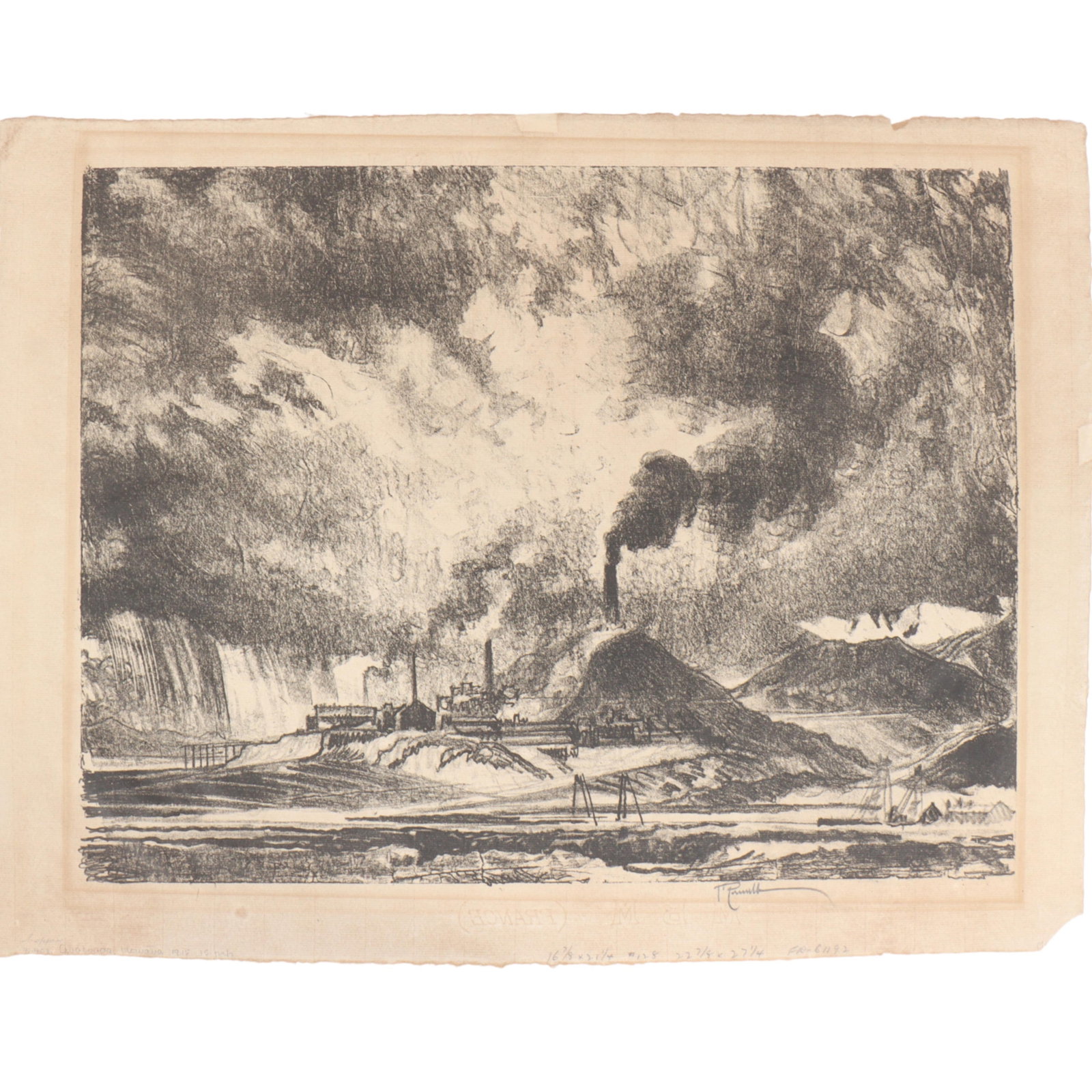 Joseph Pennell, Pennsylvania, New York / United Kingdom (1857 - 1926), Anaconda, Montana, 1915,: Joseph Pennell Pennsylvania, New York / United Kingdom (1857 - 1926) Anaconda, Montana, 1915 lithograph on laid paper pencil signed, titled, and dated lower margin. Biography from the Archives of askA