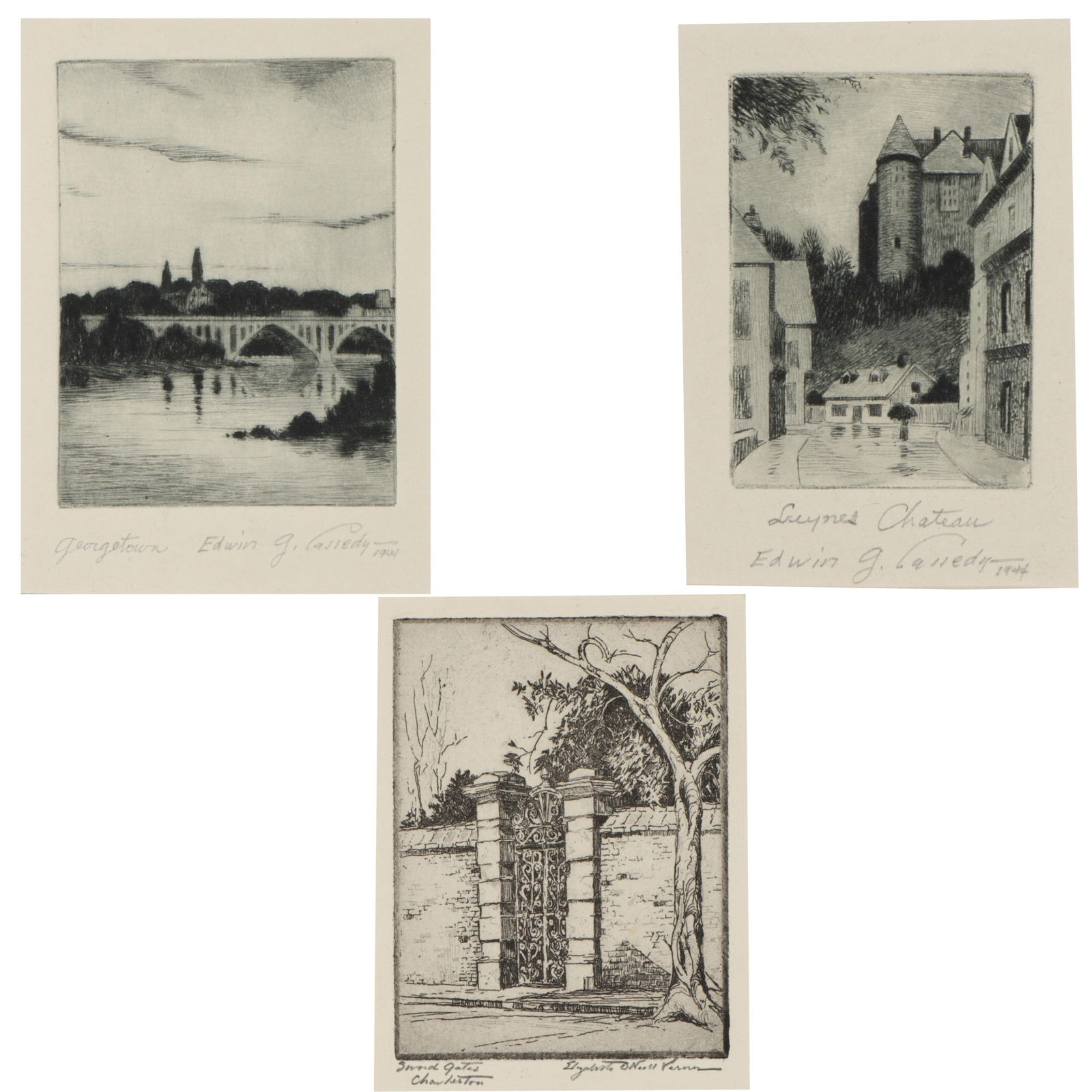 Three miniature etchings: Elizabeth Quale O'Neill Verner, American (1883 - 1979), Edwin Gray (1 of 18)