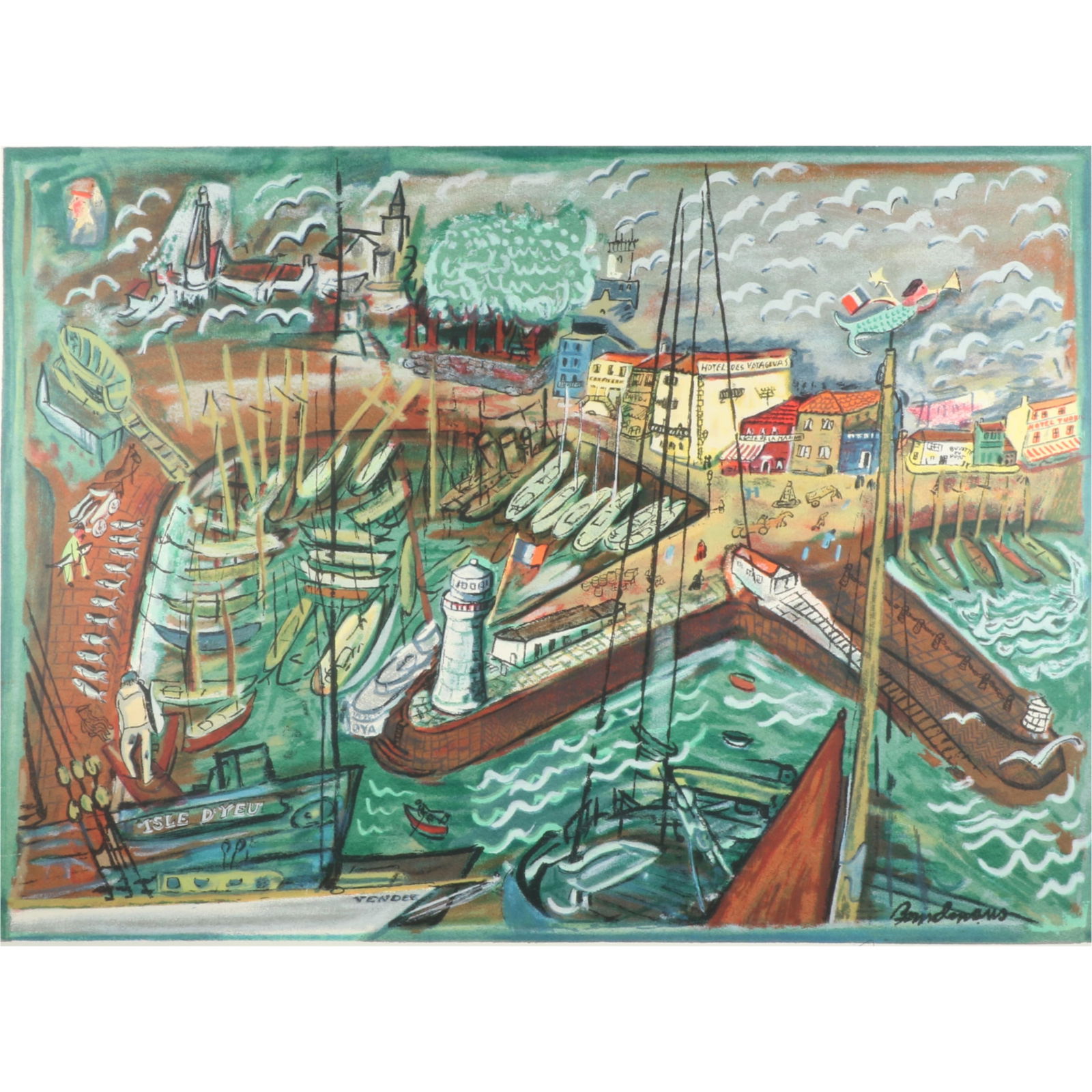 Ludwig Bemelmans, (1898-1962) , Ile DYeu, from The Best of Times, Maurer print, color lithograph, 19 (1 of 9)