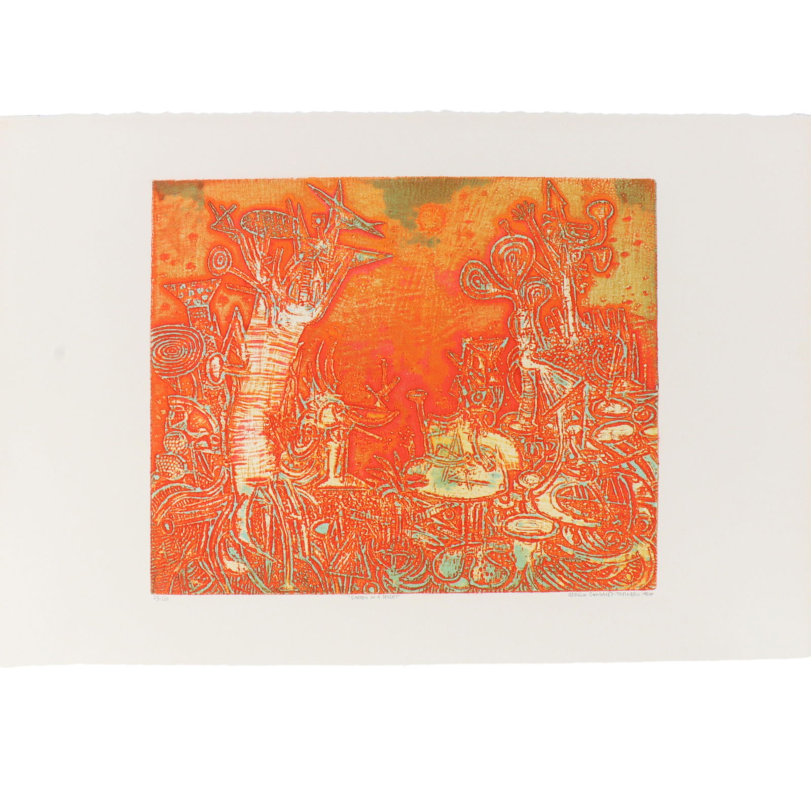 Sergio Gonzalez Tornero, Chilean (1927-2020), Garden in a Desert, 1964, etching with aquatint in (1 of 10)