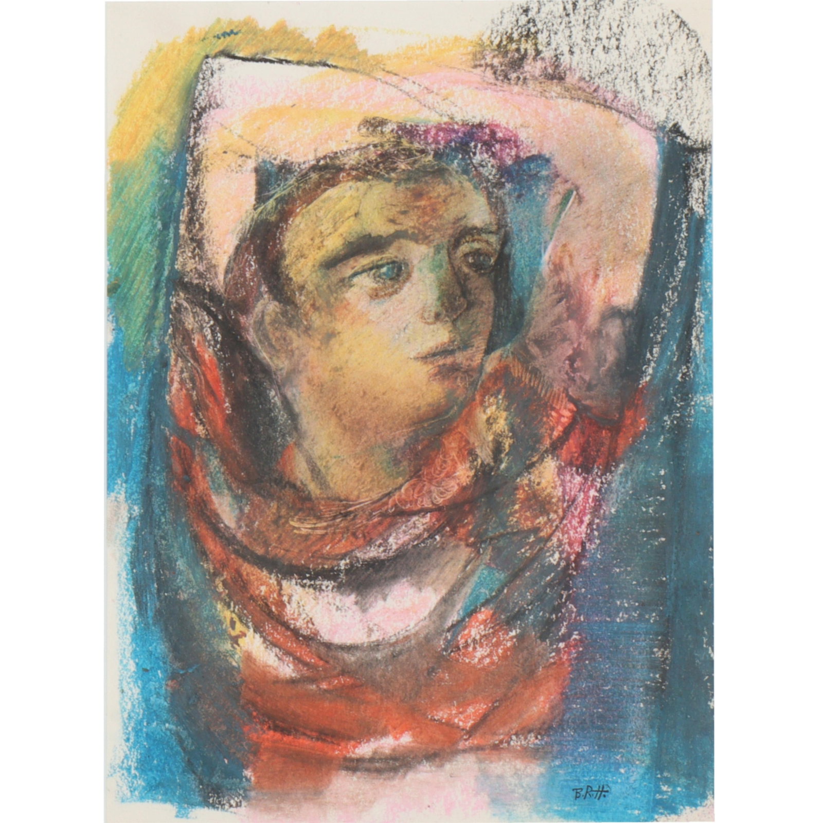Barbara Rogers Houseworth, Indiana (1925 - 2015), male portrait, mixed media on paper, 11 3/4"H x 8: Barbara Rogers Houseworth Indiana (1925 - 2015) male portrait mixed media on paper Signed with initials lower right. Barbara Rogers’ talent as an artist was noted early; when she was just a girl, sh