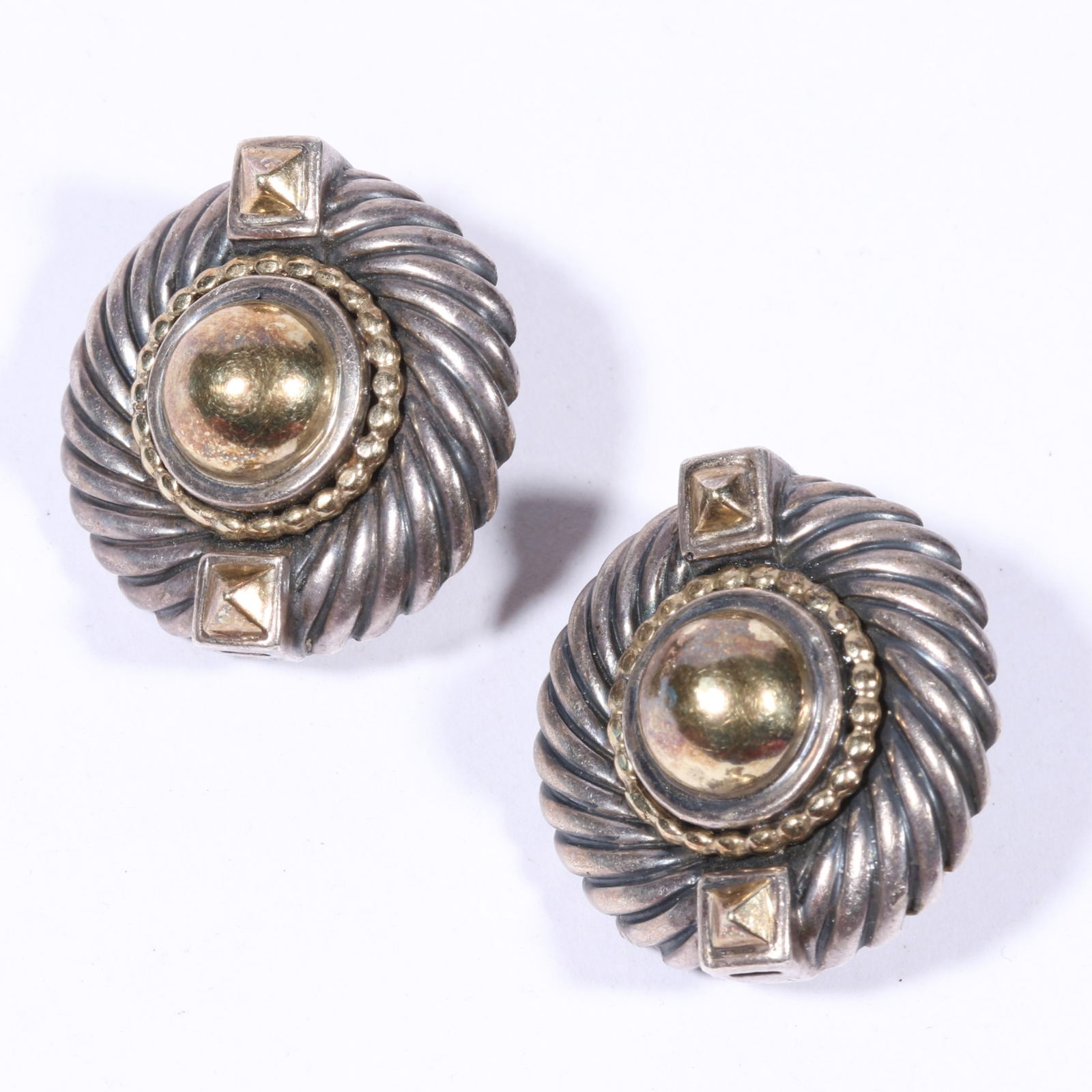 David Yurman Sterling silver and 14K gold accented earrings. 1 1/8"H x 1"W (1 of 7)
