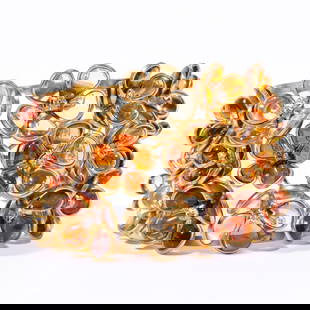 Unsigned attributed to Maison Gripoix possibly for Chanel stunning floral amber Gripoix glass cuff: Unsigned attributed to Maison Gripoix possibly for Chanel stunning floral amber Gripoix glass cuff bracelet with rhinestone crystal centers. 2 1/8"H x 2 3/8"Inner Diameter