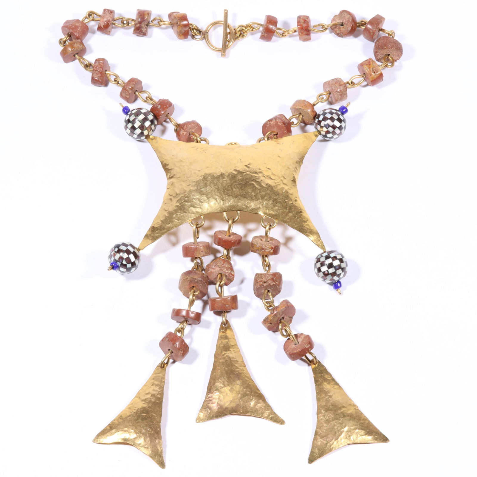 HUGE Christian Lacroix French designer haute couture textured brass pillow runway necklace with (1 of 9)