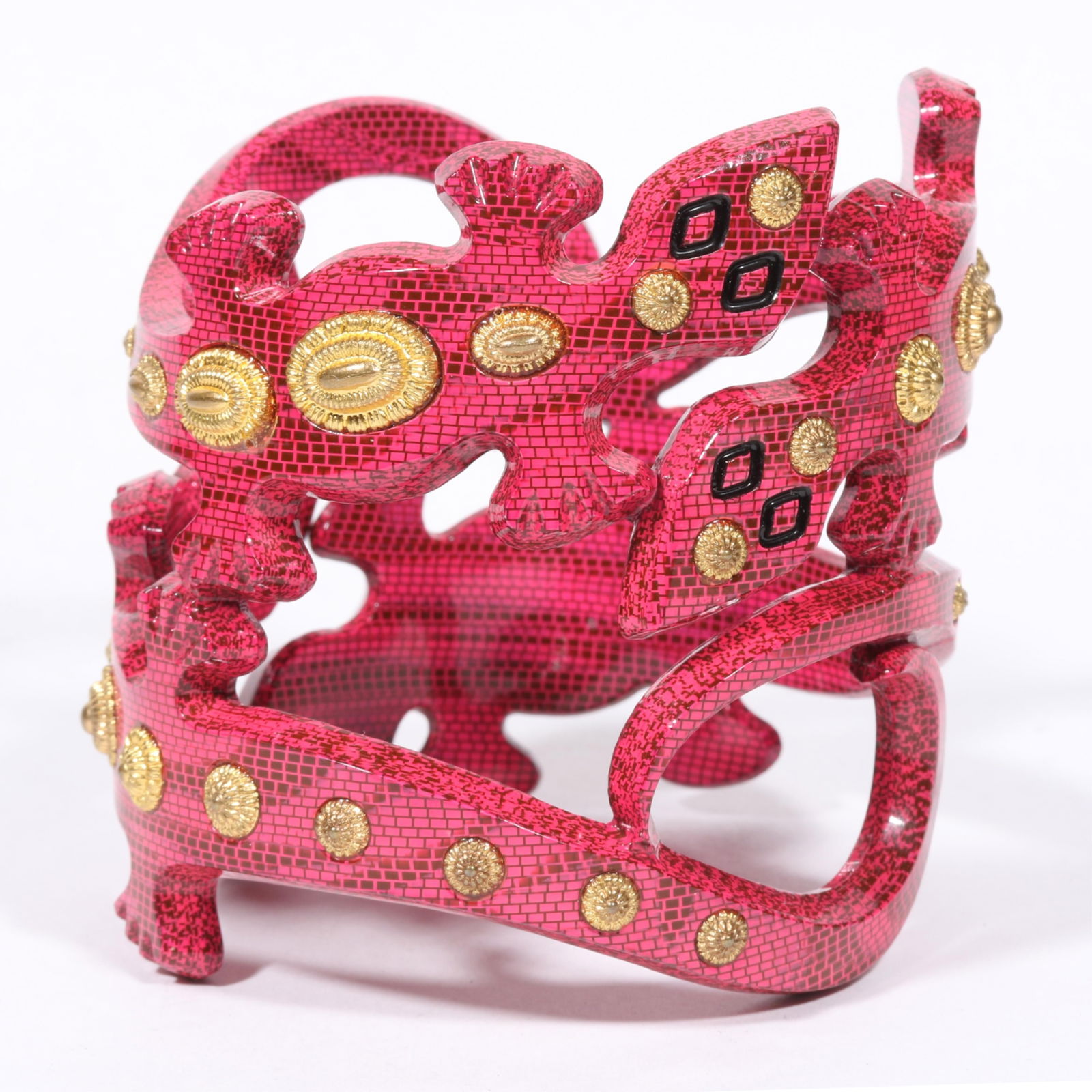 STATEMENT Isabel Canovas unsigned open work plastic or resin fuchsia patterned lizard bangle (1 of 11)
