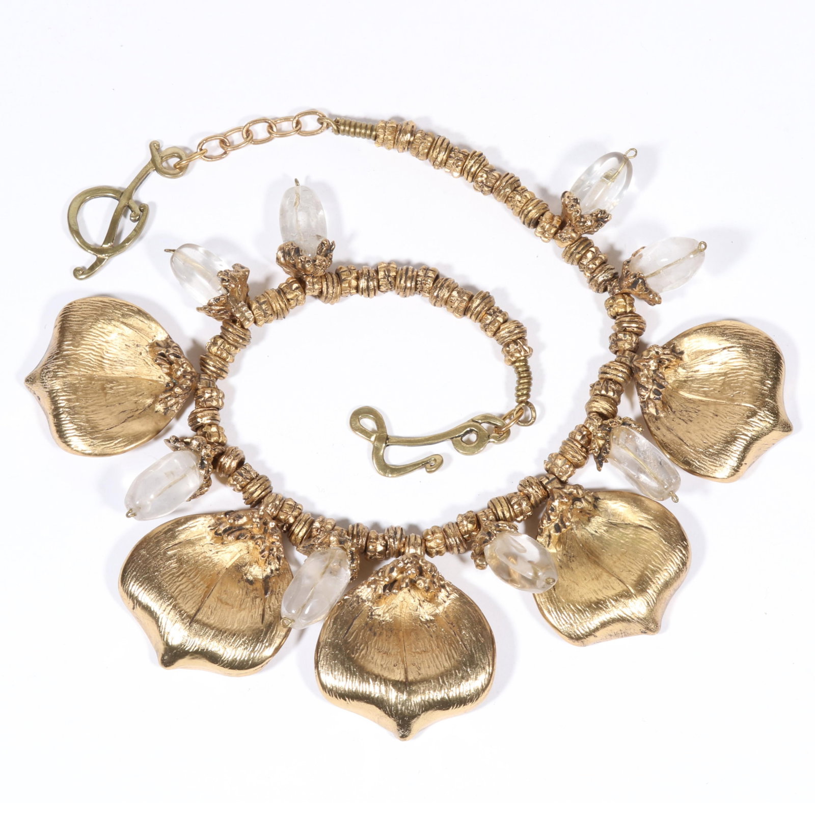 Les Paruriers Paris designer haute couture bronze flower petal necklace with clear rock crystal (1 of 7)