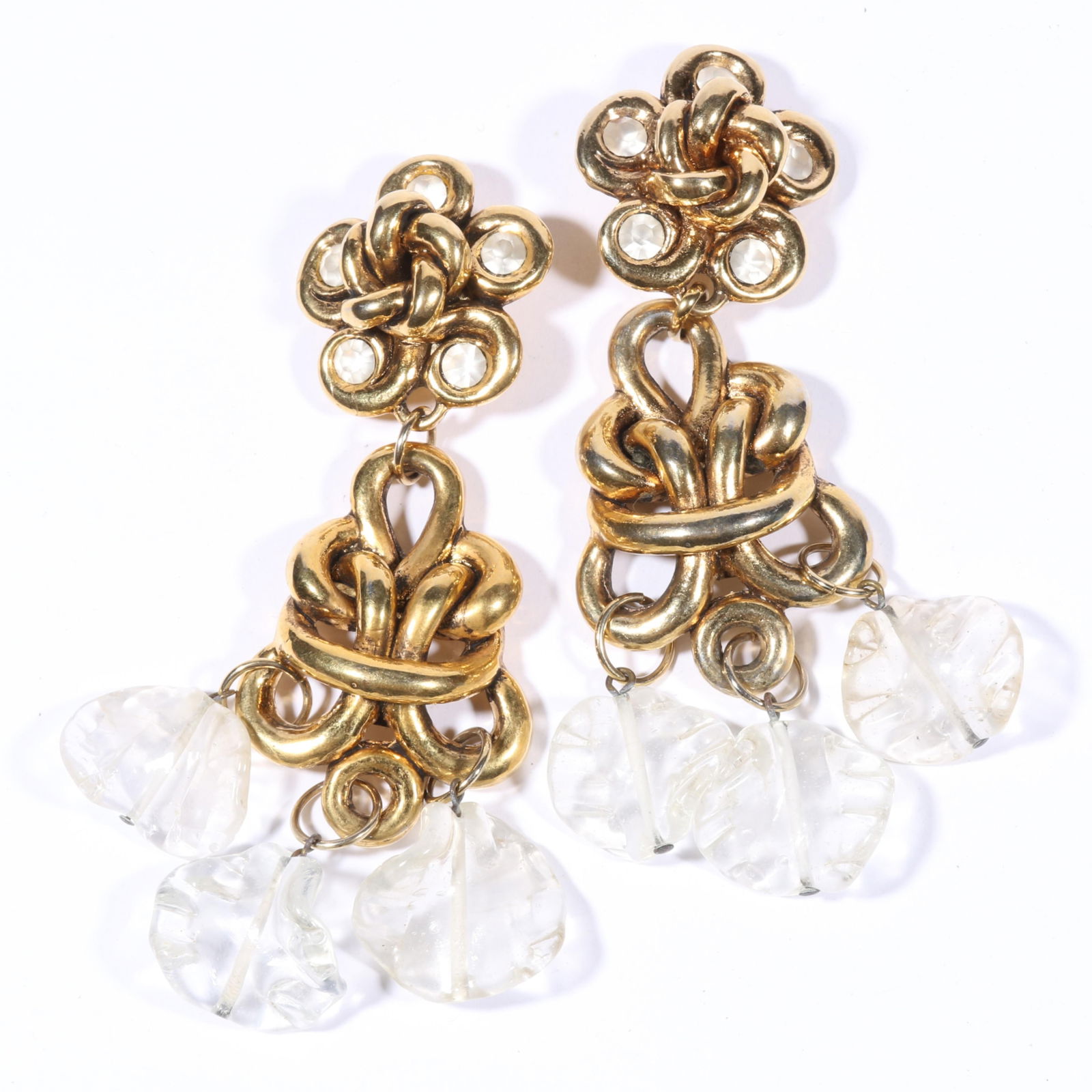 HUGE Claire Deve Paris designer gilt drop earrings with glass bead accents. 5 1/4"Drop x 1 1/2"W: HUGE Claire Deve Paris designer gilt drop earrings with glass bead accents. 5 1/4"Drop x 1 1/2"W