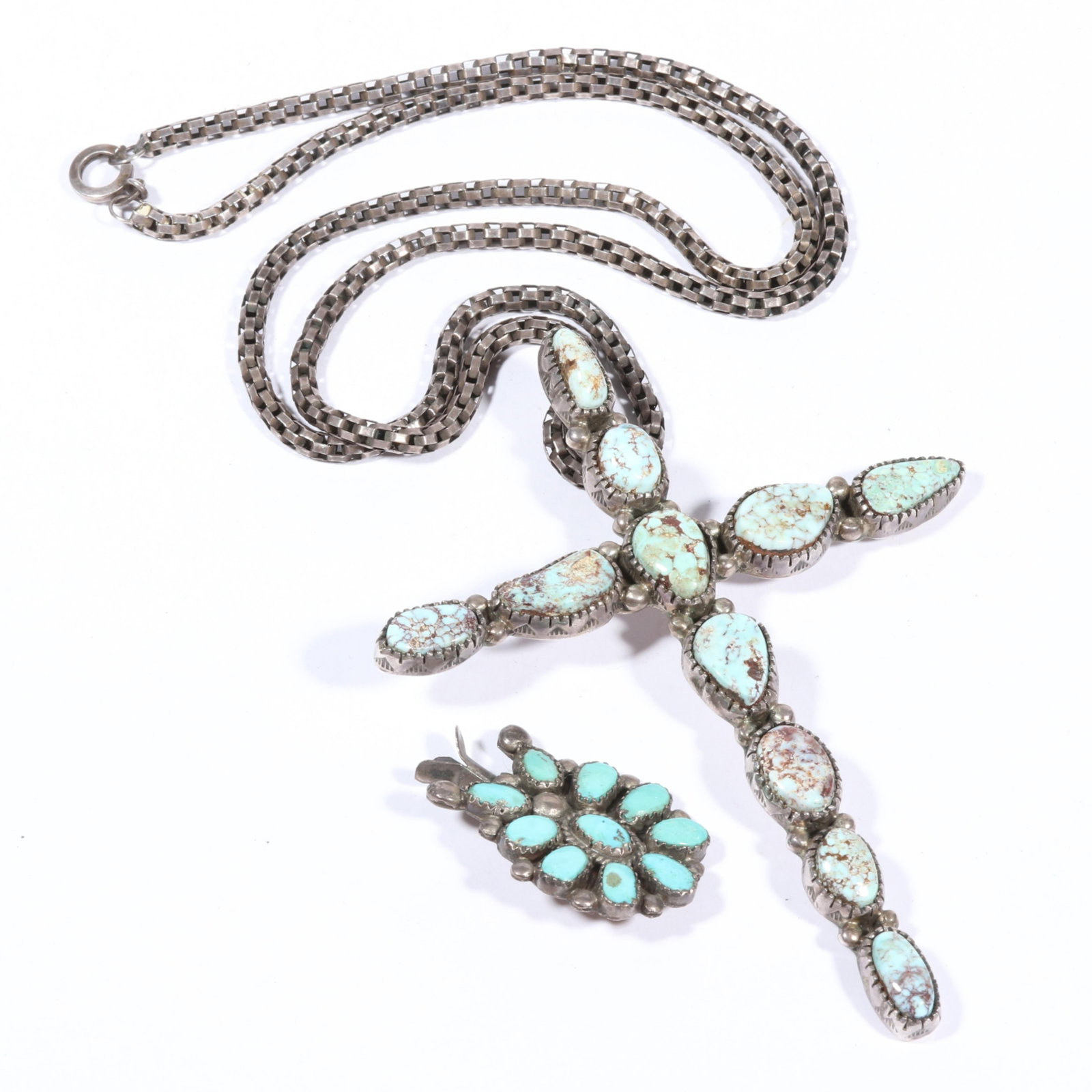 Large Tom Willeto Navajo Native American sterling silver large turquoise cross necklace with (1 of 9)