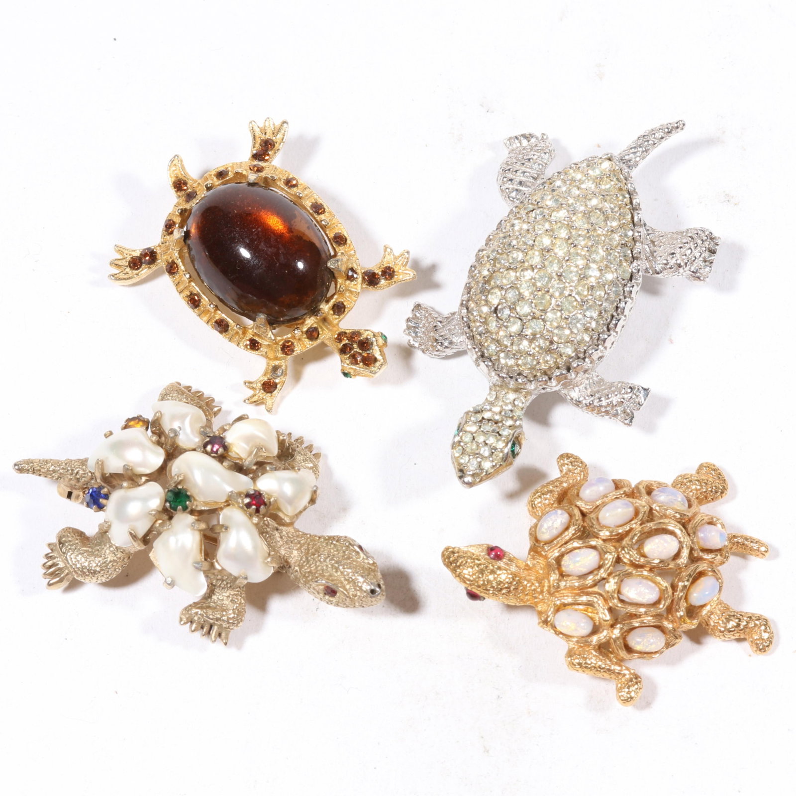 Vintage figural turtle brooch group with pair of DeNicola turtles, DeRosa pearl turtle, and faux (1 of 10)
