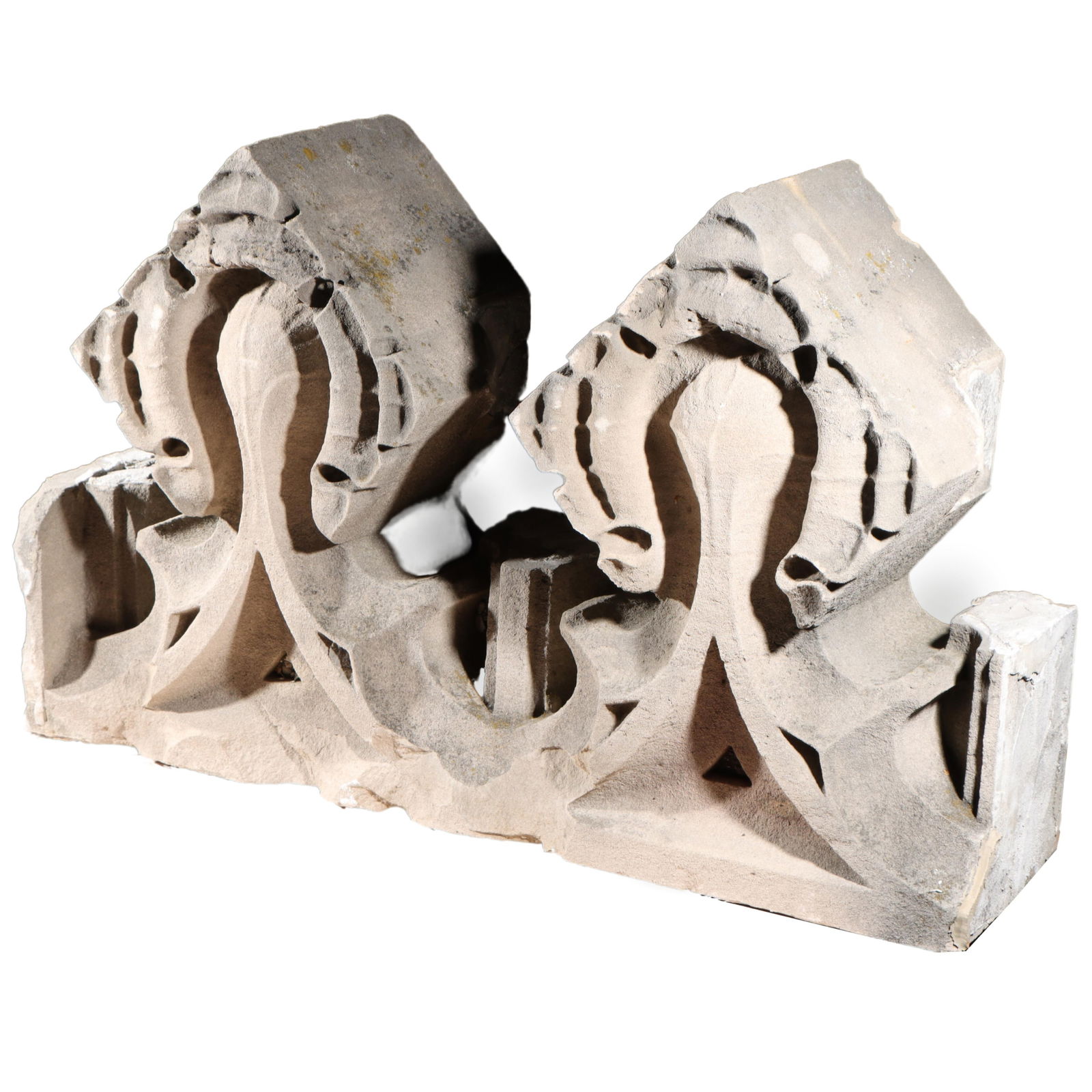 Gothic teardrop arch cornice fragment with scrolling foliate accents; 1920s Harlem, New York, Gothic (1 of 10)