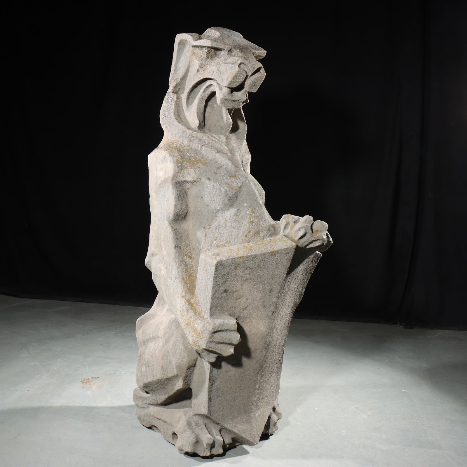 Heraldic Lion Mythological Beast Guardian Statue; full body gargoyle/grotesque with shield: 1920s (1 of 11)