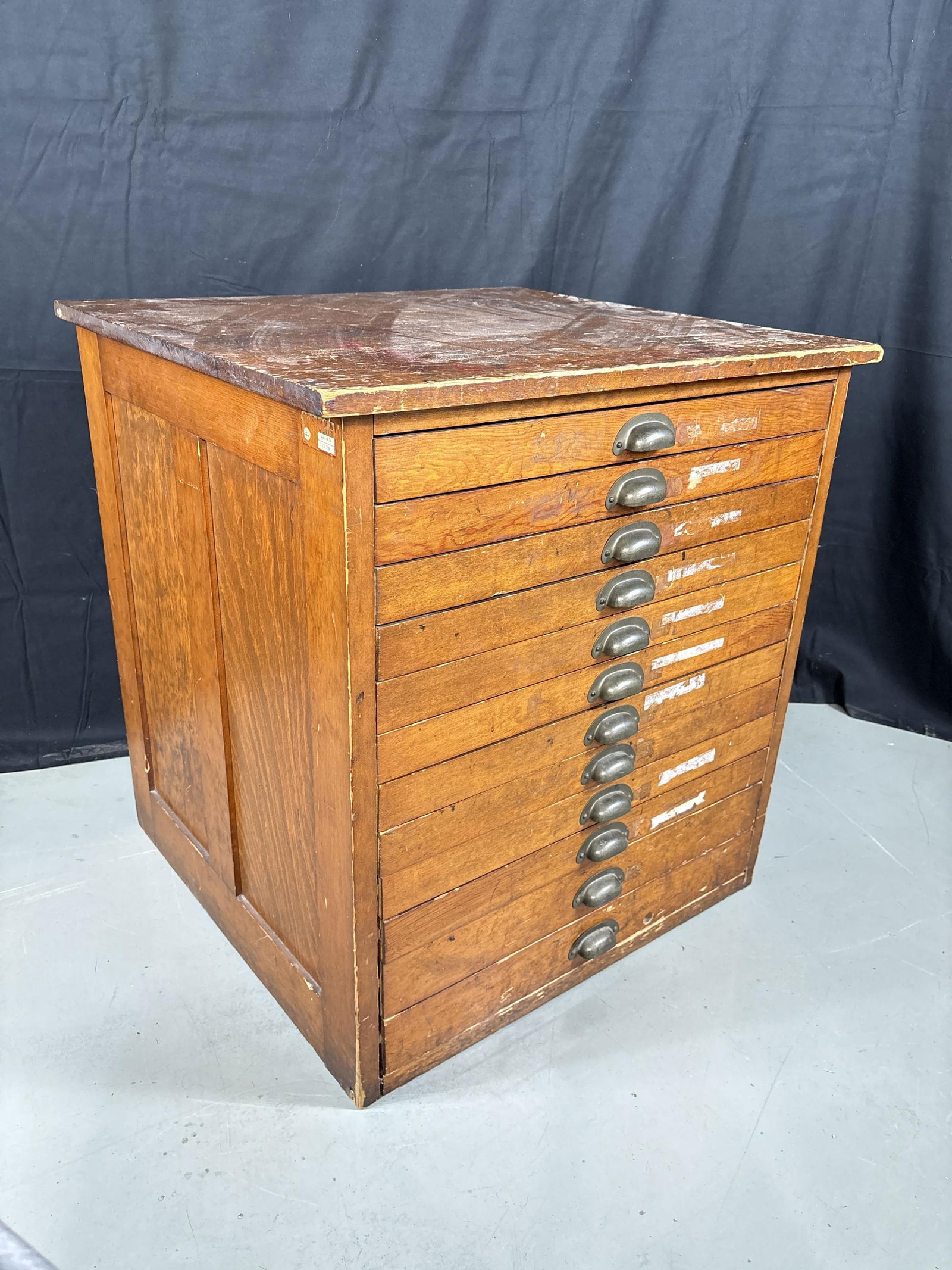 Antique Oak 12-drawer flat file cabinet 29"W x 27"D x 31"H (1 of 7)