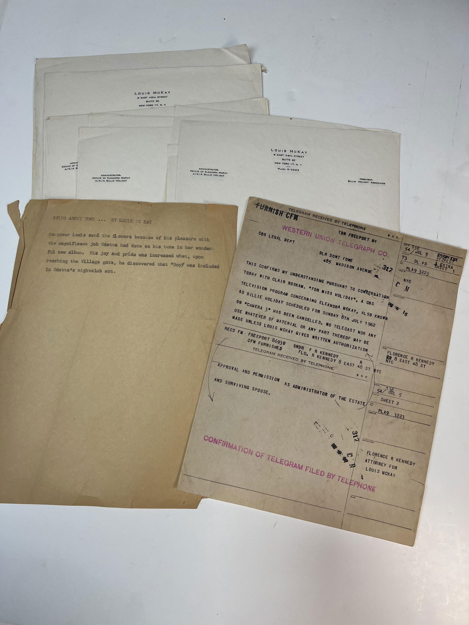 Louis McKay archive & estate papers - various ephemera 11"H x 8 1/2"W (1 of 5)