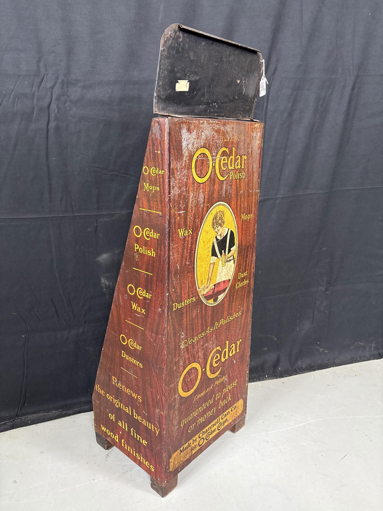 Antique wood/metal O-Cedar Polish - Mops - Dusters - Wax Tin Litho Advertising Store Display Shelf (1 of 6)