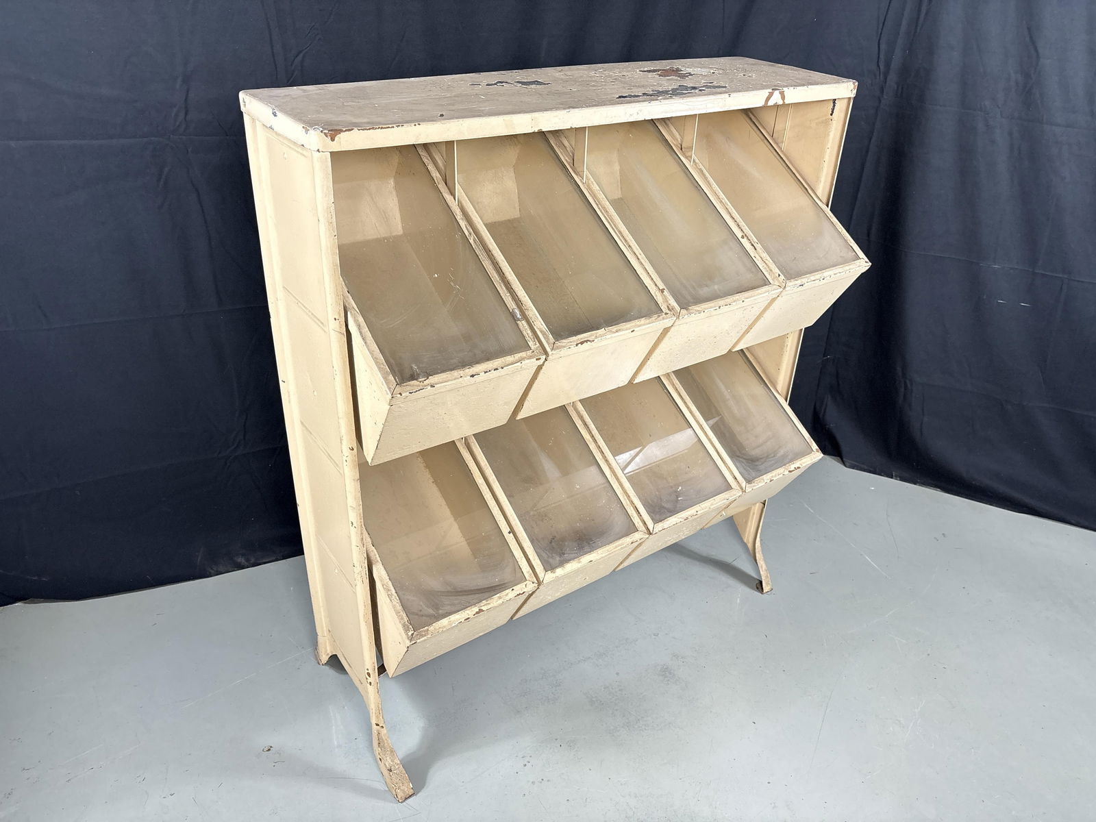 8-Bin bulk food/biscuit/candy general store display/shelving unit with glass top bins ~41"W x 21"L x (1 of 4)
