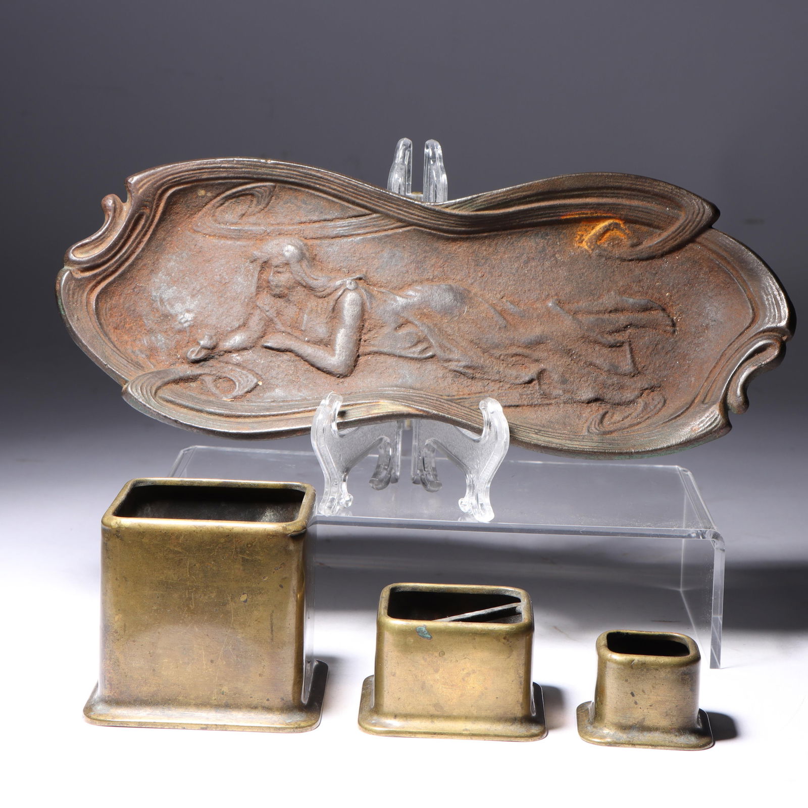 Art Nouveau Iron Tray & A&C Smoking Set 4"H x 10"W (Tray) (1 of 10)