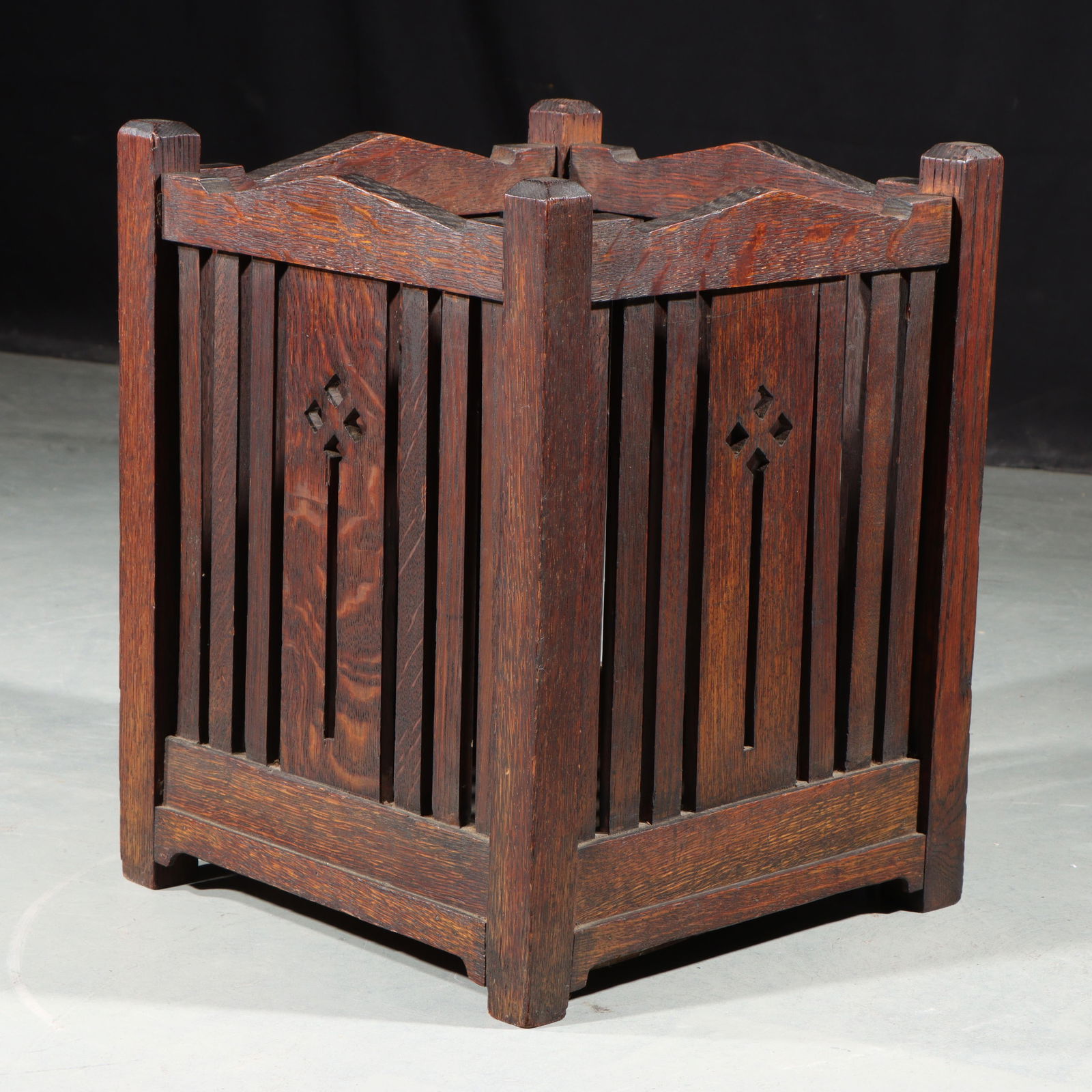 Oak Arts & Crafts Waste Basket 16"H x 13"W (1 of 7)