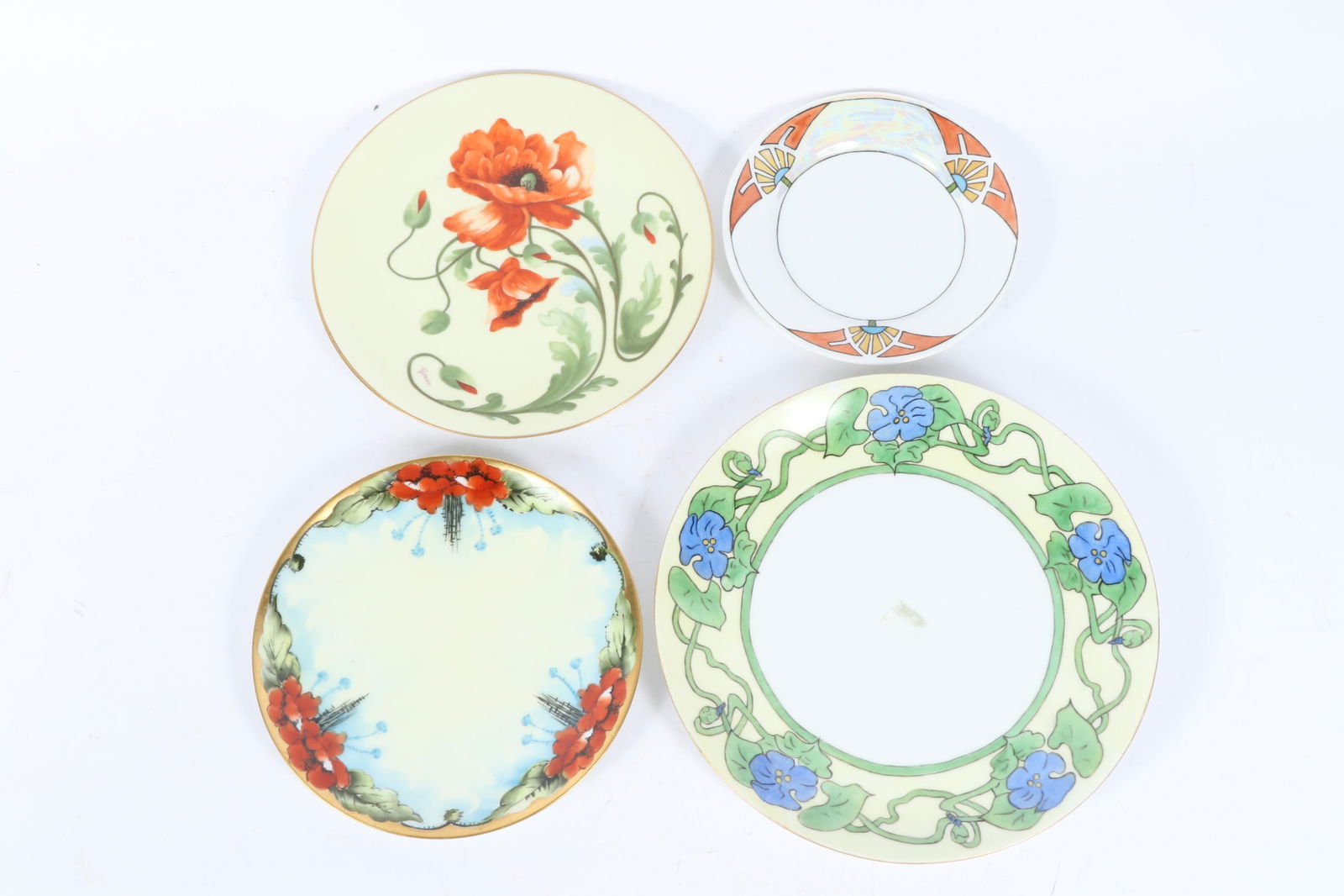Four Hand Painted Arts & Crafts Plates Largest 9 3/4" D (1 of 6)