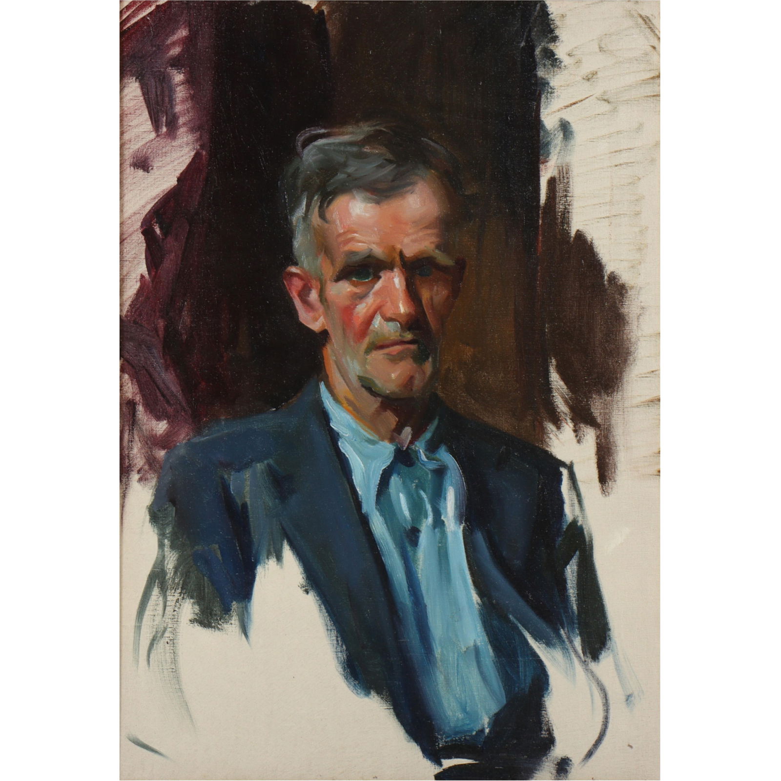 Wayman Elbridge Adams, American (1883 - 1959), Working Man With Blue Shirt, male portrait, oil on (1 of 10)