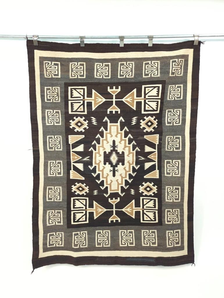 Native American Toadlena / Two Grey Hills, Tse Nahabilnii Clan weaving, Ca 1930. 55" x 71": Native American Toadlena / Two Grey Hills, Tse Nahabilnii Clan weaving, Ca 1930. From the Historic Toadlena Trading Post and Weaving Museum. Includes Certificate of Authenticity. 55" x 71"