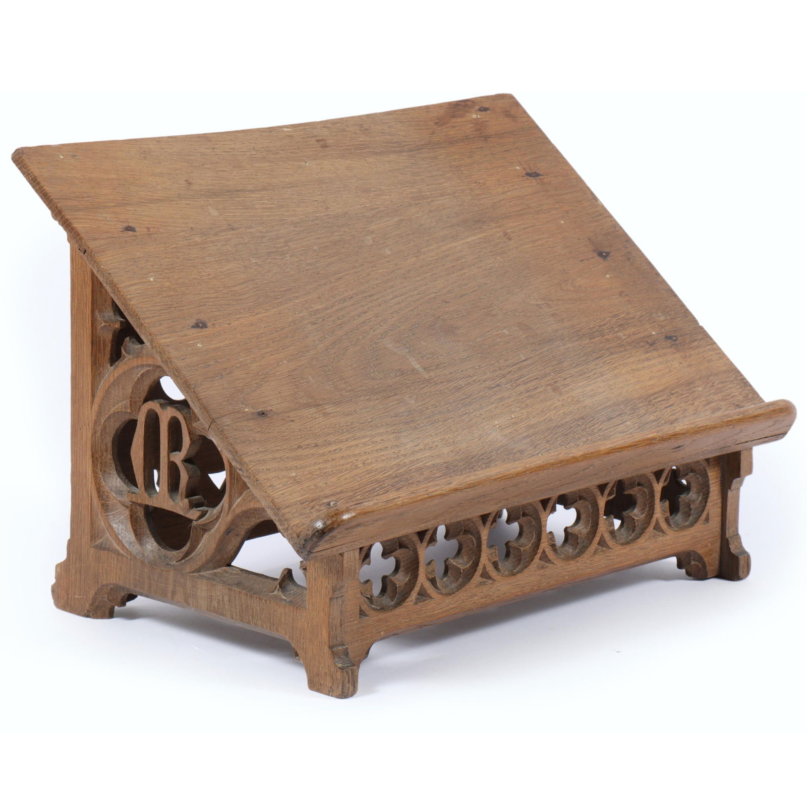 Antique Gothic Revival open carved oak missal book stand. 11 1/4"H x 17 1/2"W (1 of 8)