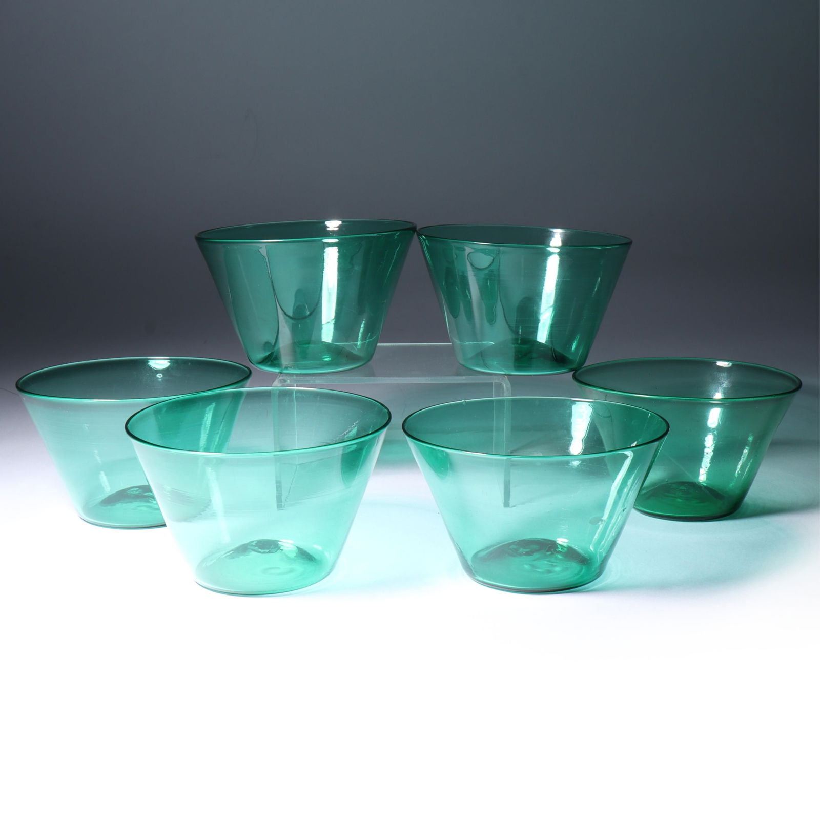Six Maestri Vetrai Muranesi (MVM) Murano Cappellin small bowls in green 2 1/2"H x 4"Diam. (one) (1 of 6)