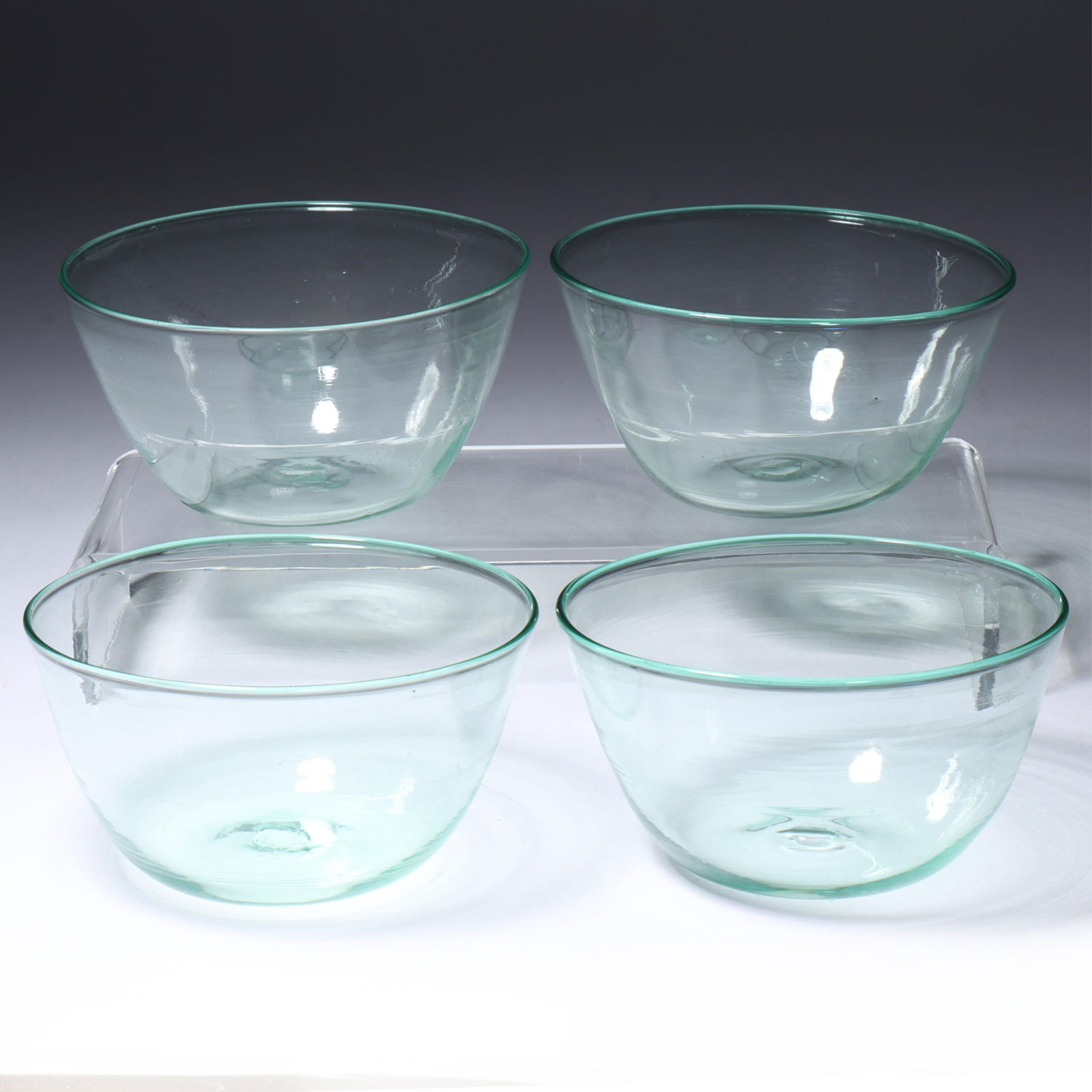 four Maestri Vetrai Muranesi (MVM) Murano Cappellin bowls in green 2"H x 4"Diam. (one) (1 of 6)