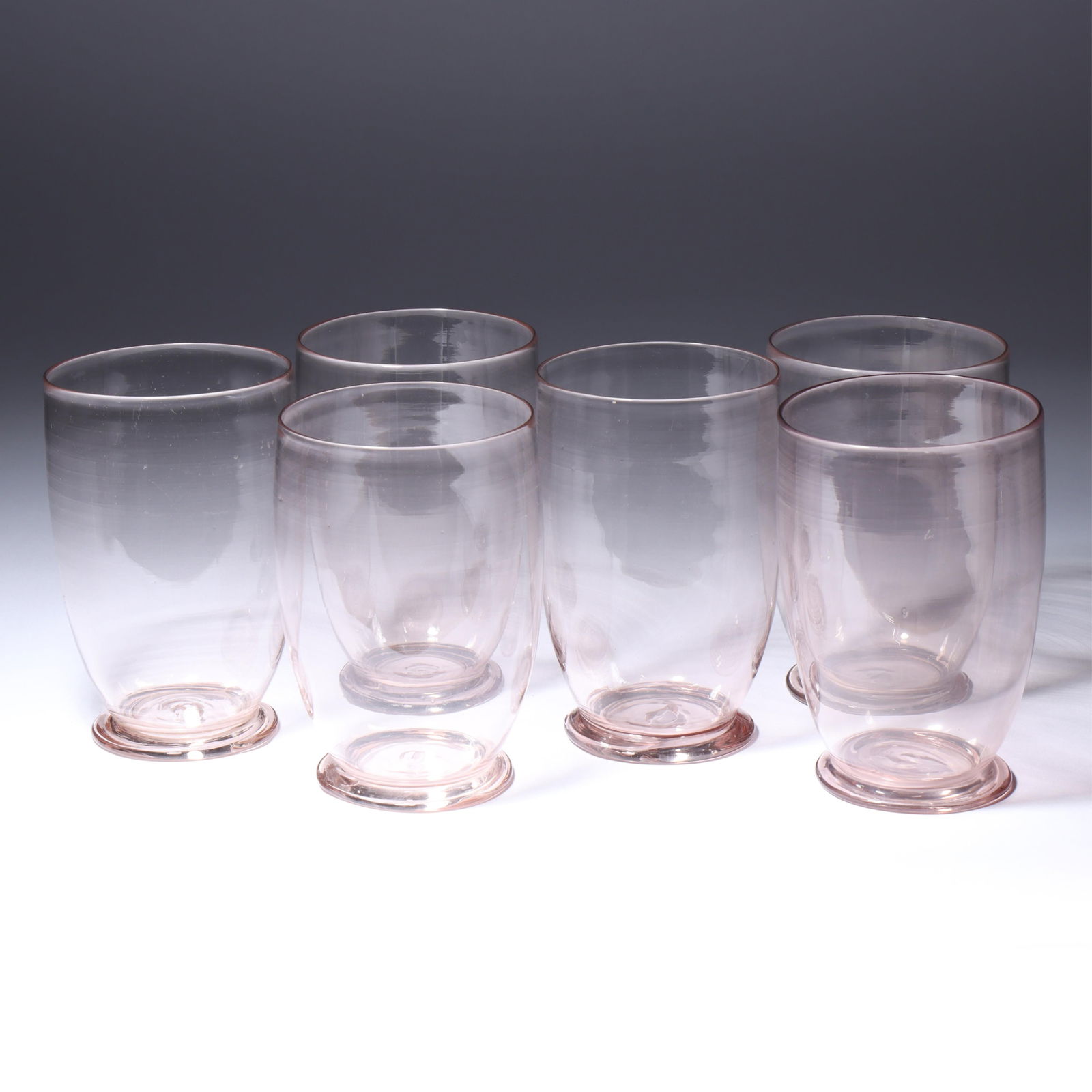 Six Maestri Vetrai Muranesi (MVM) Murano Cappellin ca. 1925 tumbler drinking glasses with small foot (1 of 9)