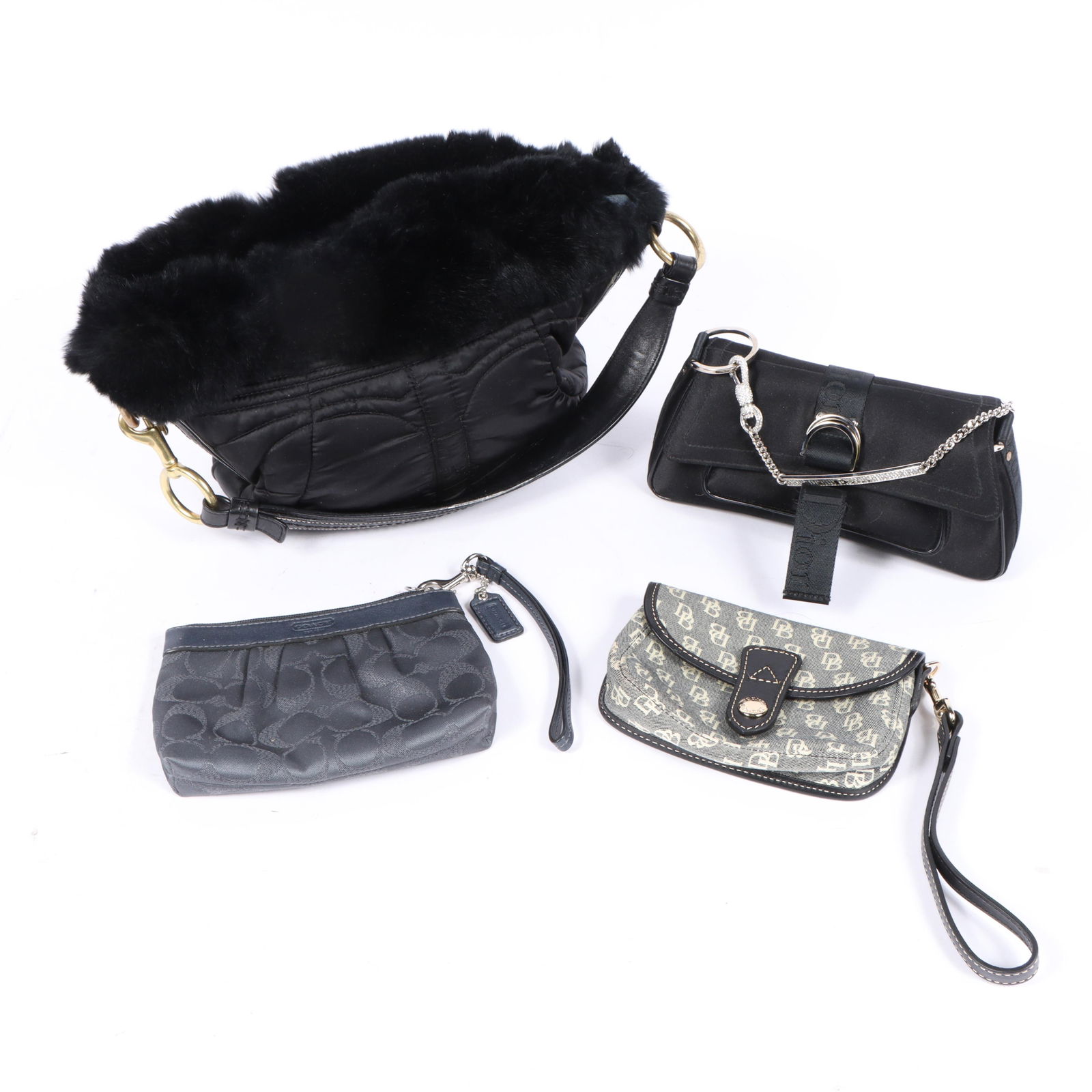 4pc group of designer handbags including two Coach, Christian Dior, and Dooney & Bourke 9"H x (1 of 7)