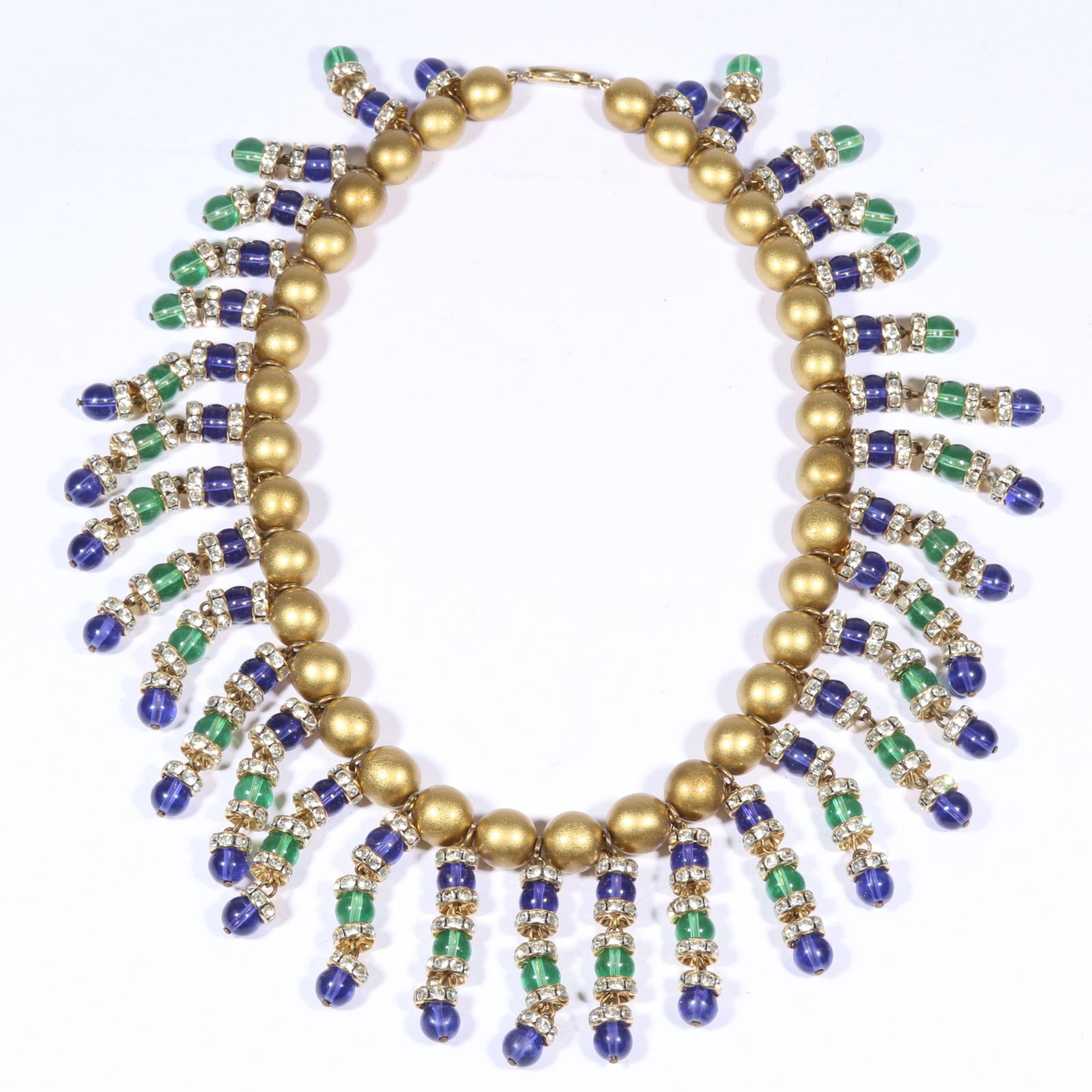 Vintage glass bead drop Egyptian Revival style collar necklace with crystal rondelle accents. 17 (1 of 9)