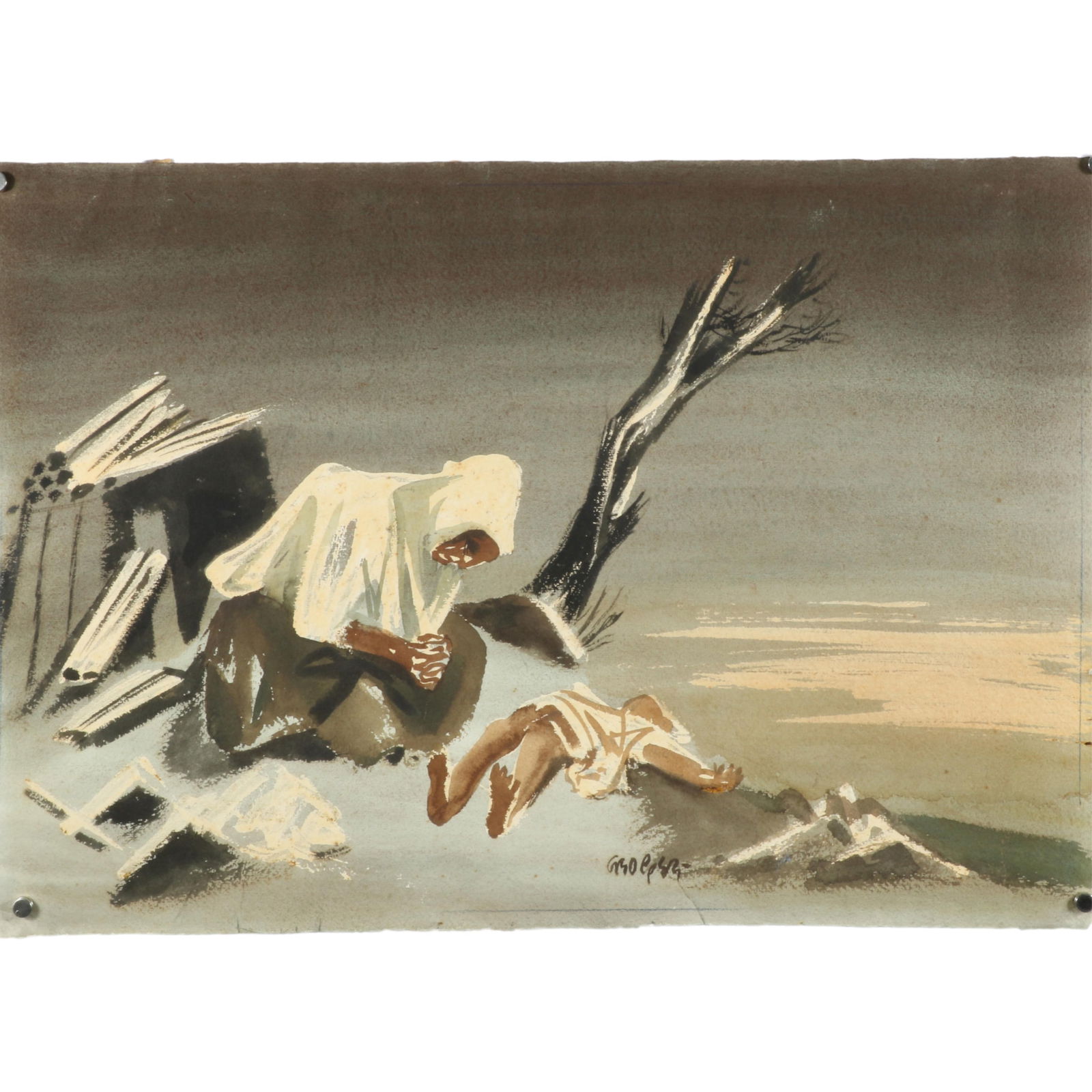 William Gropper, New York (1897 - 1977), Death, mixed media / watercolor on paper, 15 1/4"H x 22: WilliamGropperNew York(1897 - 1977)Deathmixed media / watercolor on papersigned lower right. Biography from The Johnson Collection: William Gropper was a painter and political cartoonist who is best r