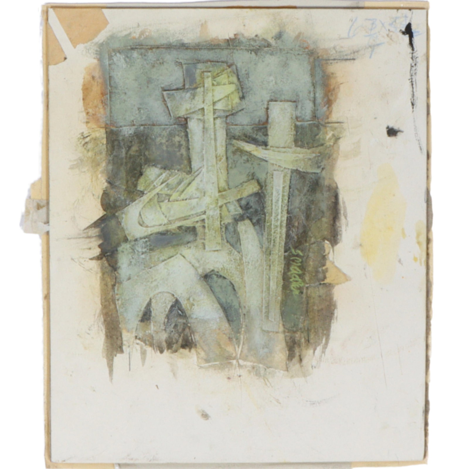 Samuel Marcus Adler, American (1898 - 1979), abstract, 1975, collage with oil on board, 11 1/4"H x 9: Samuel MarcusAdlerAmerican(1898 - 1979)abstract, 1975collage with oil on boardSigned center right and verso. Biography from Rochester Institute of Technology: Samuel (Marcus) Adler (1898-1979) was a p