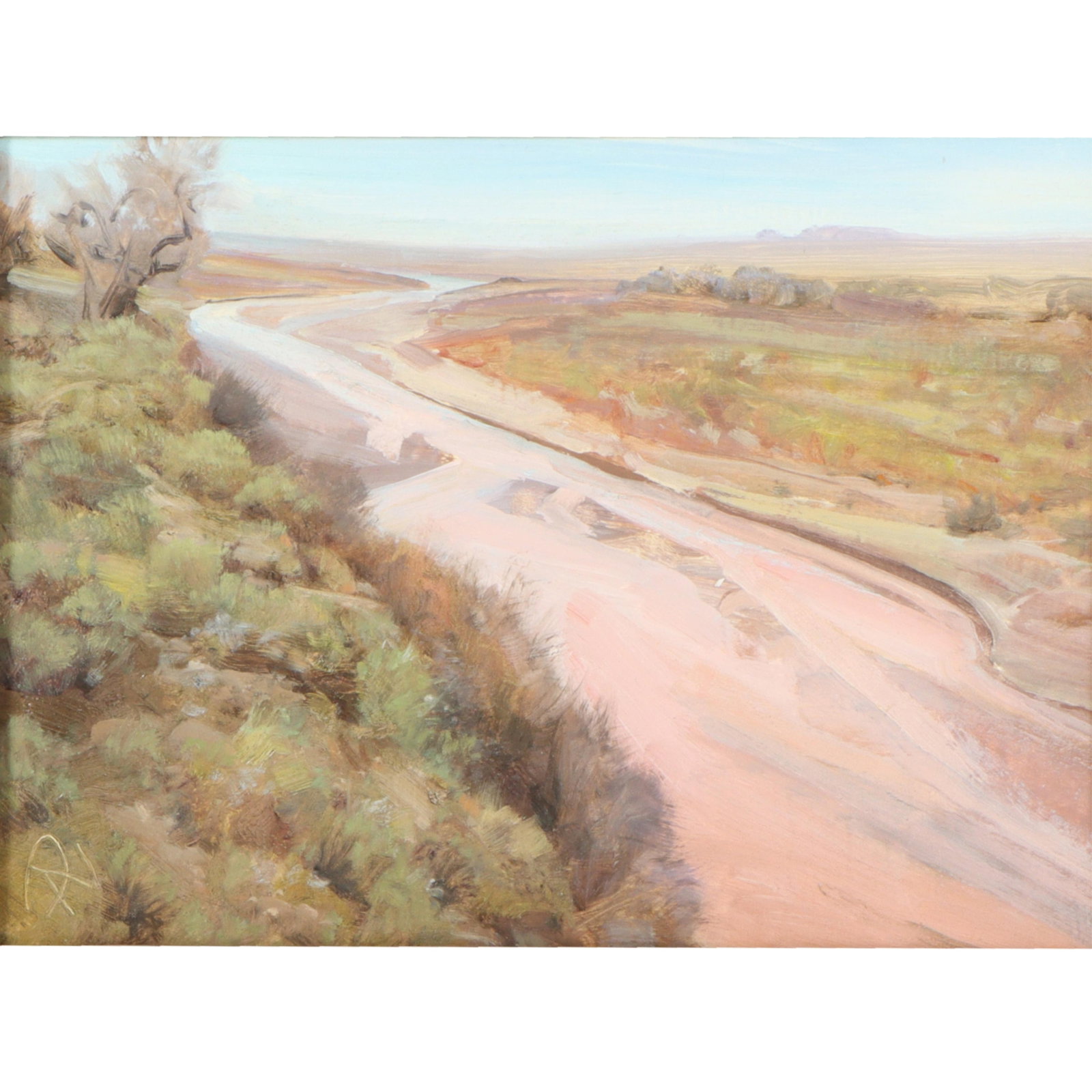 Peter Allen (P.A.) Nisbet, American (b. 1948), Rio Puerco, New Mexico, 2009, oil on board, 8 1/2"H x: Peter Allen (P.A.)NisbetAmerican(b. 1948)Rio Puerco, New Mexico, 2009oil on boardSigned with initials lower left. Titled, dated, signed and inscribed verso. Biography from the Archives of askART: A pa
