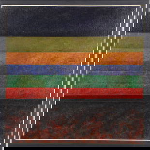 Elwood Howell, American (b. 1933), abstract, acrylic on canvas, 24 1/4"H x 24 1/4"W: ElwoodHowellAmerican(b. 1933)abstractacrylic on canvasSigned lower right. Born in Pekin, Illinois in 1933. In 1974, Elwood moved to the East Hamptons where he finds himself inspired most by his surrou