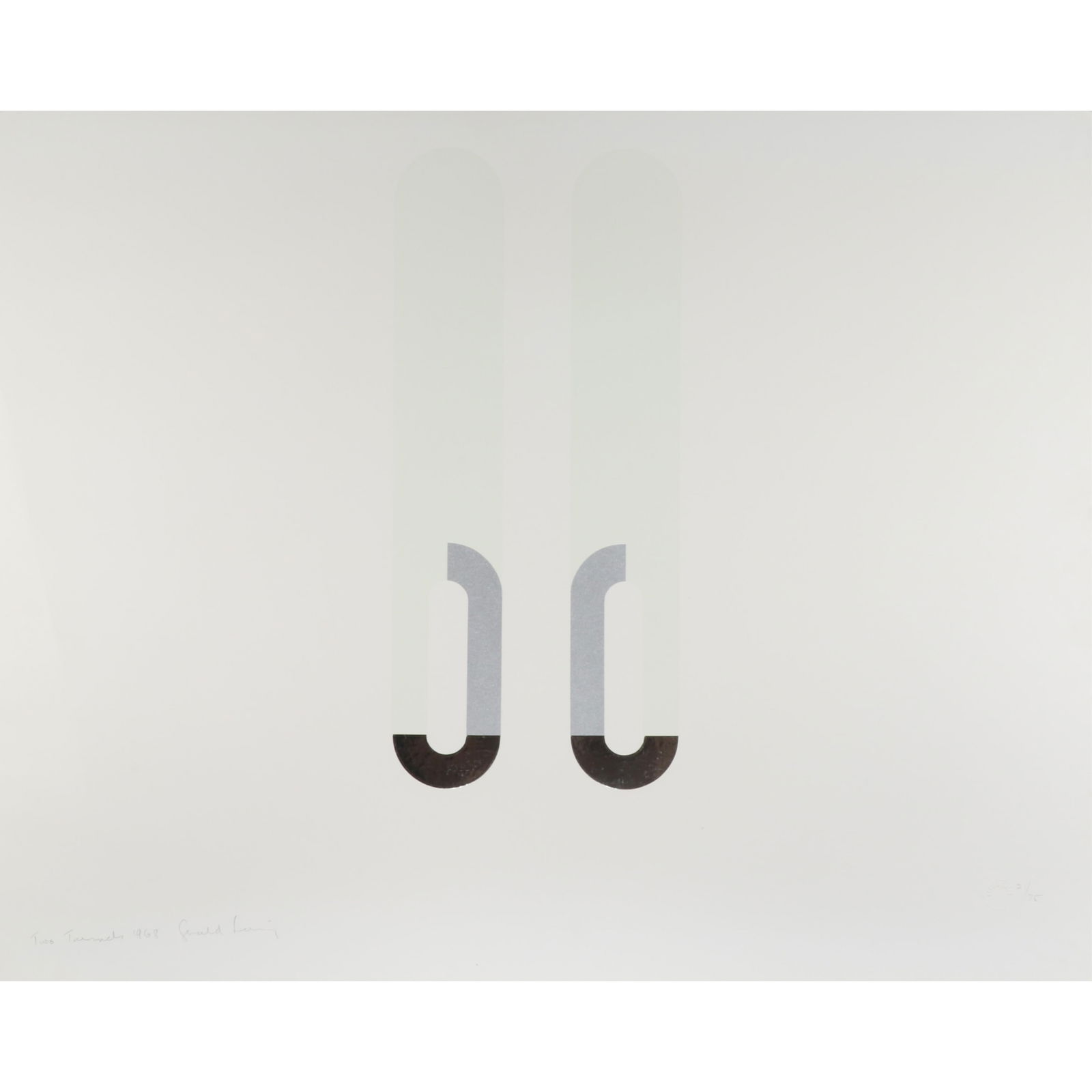 Gerald Laing, British (1936 - 2011), Two Tunnels, 1968, screenprint, 23"H x 29"W: GeraldLaingBritish(1936 - 2011)Two Tunnels, 1968screenprintPencil signed, titled, and dated lower left, edition 21/75. Biography from the Archives of askART: Gerald Laing obituary, The Guardian newspa