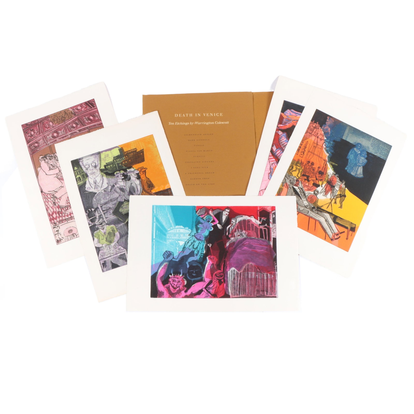 Warrington Wickham Colescott, Wisconsin, California (1921 - 2018), Death in Venice portfolio, 1971,: Warrington WickhamColescottWisconsin, California(1921 - 2018)Death in Venice portfolio, 197110 color etchings on Arches paperPencil signed lower right, edition 89/122. Ten original etchings by Warring