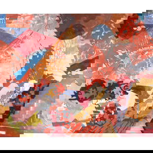 Mae Alice Engron, Indiana (1933-2007), abstract, oil on canvas, 45"H x 56"W(stretcher), 47"H x: Mae AliceEngronIndiana(1933-2007)abstractoil on canvasSigned with initials lower left. Biography from the Archives of askART: Mae Alice Engron was born, raised and died in Indianapolis, Indiana. After