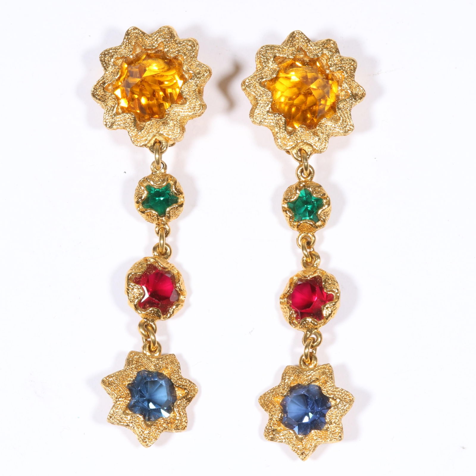 Yves Saint Laurent YSL Designer jewel tone unfoiled rhinestone crystal drop earrings with reverse (1 of 7)