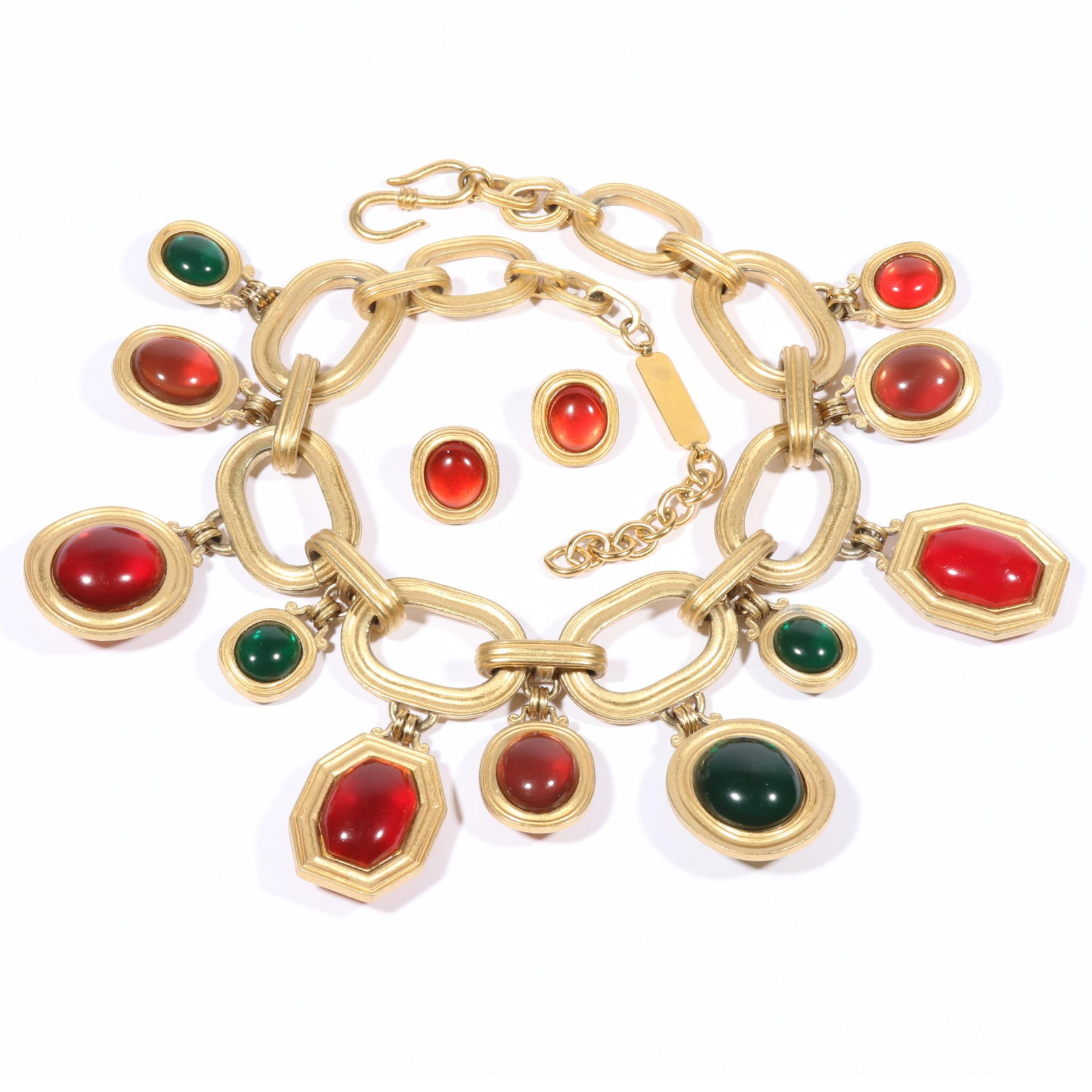 Yves Saint Laurent Robert Goossens for YSL limited edition 093/300 jelly jewel necklace with: Yves Saint Laurent Robert Goossens for YSL limited edition 093/300 jelly jewel necklace with matching earrings.One possibly replaced jelly cabochon19 1/4"L x 2 7/8"Drop (necklace)