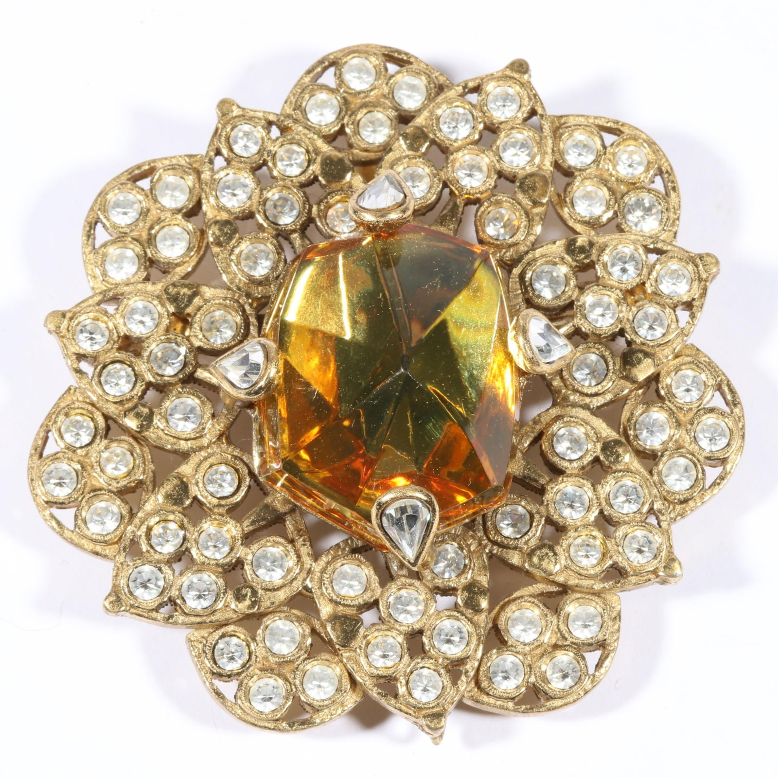 Yves Saint Laurent YSL designer large jelly jewel cabochon and rhinestone crystal flower pendant (1 of 9)